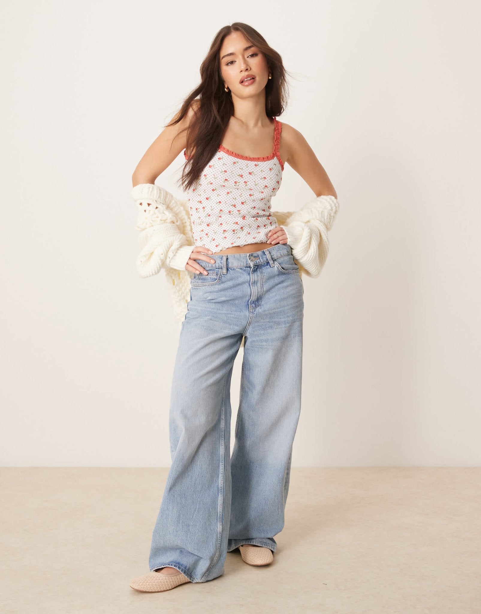 ASOS DSIGN trim detail cami in polka dot ditsy print - ASOS Sample Sale