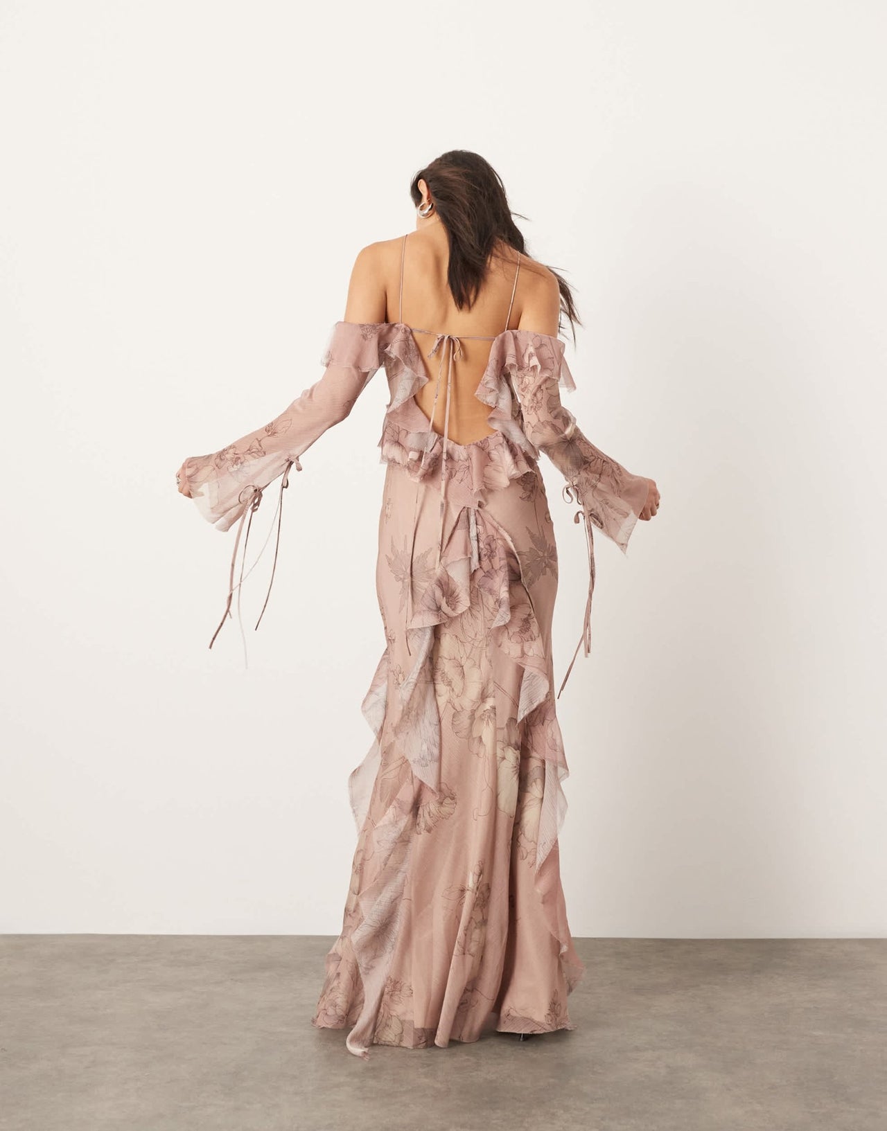 ASOS EDITION chiffon halter cold shoulder raw edge ruffle maxi dress in blush floral print - ASOS Sample Sale