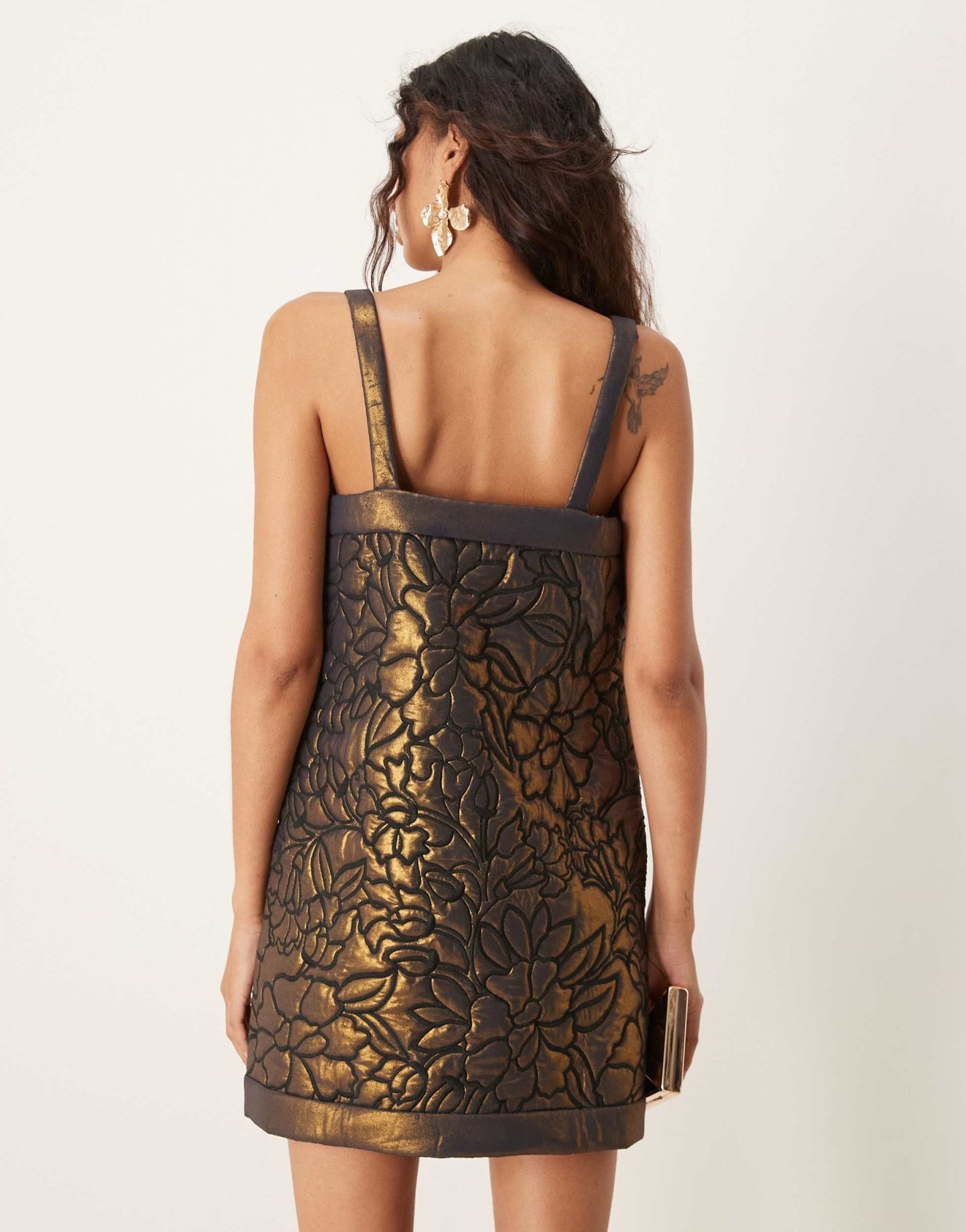 ASOS EDITION embroidered quilted metallic cami shift mini dress in gold - ASOS Sample Sale