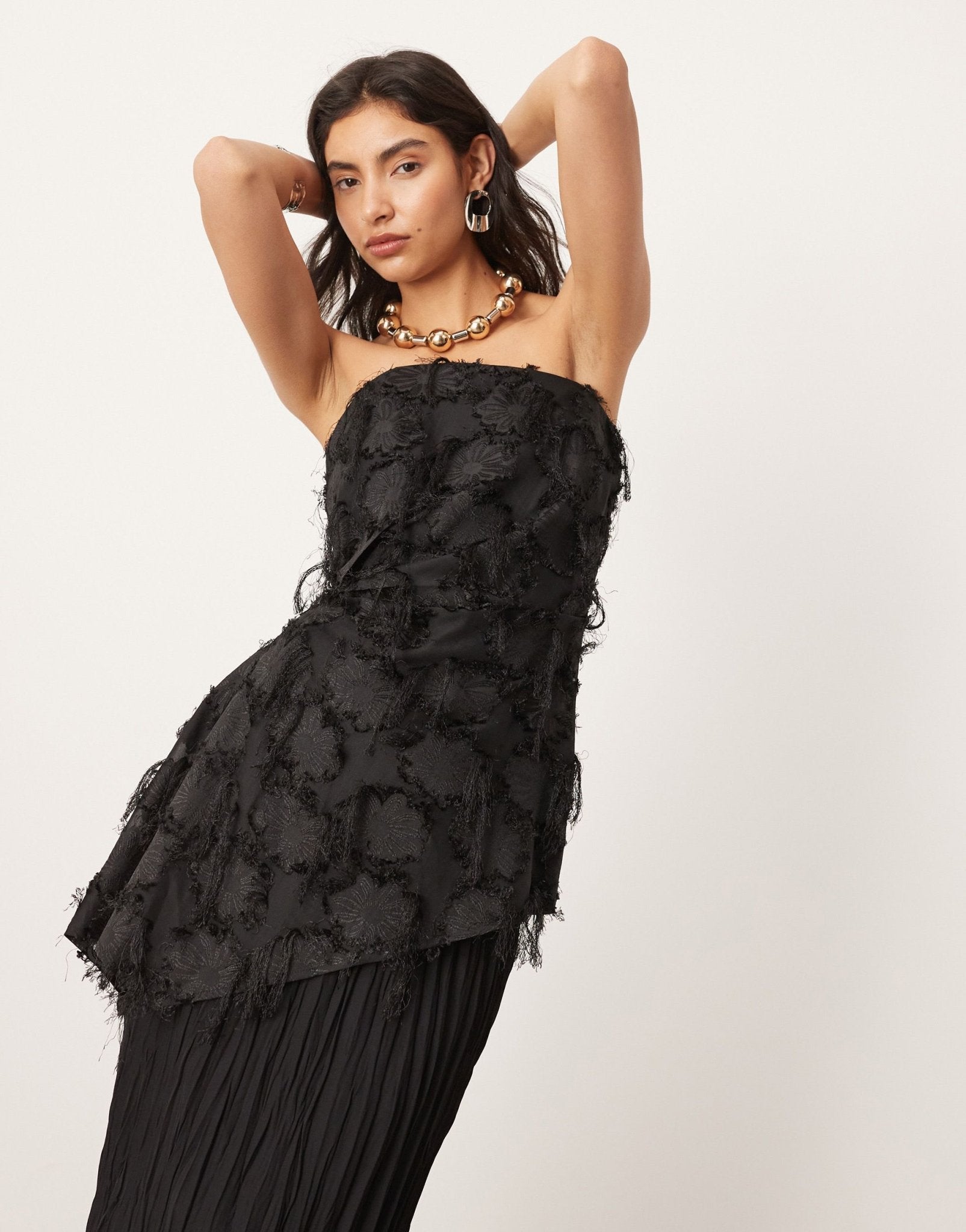 ASOS EDITION jacquard floral bandeau longline top in black - ASOS Sample Sale