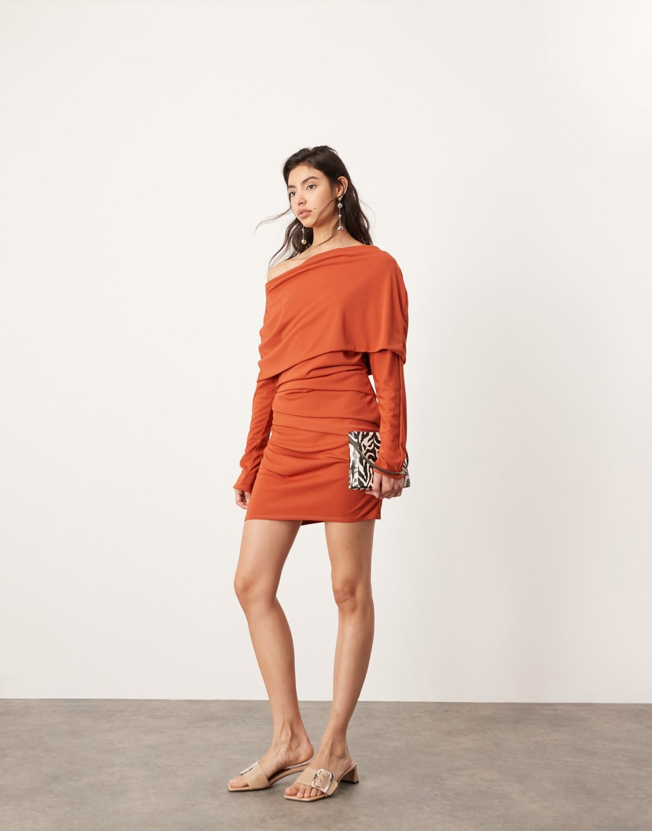 ASOS EDITION jersey long sleeve slouchy mini dress with layering detail in rust - ASOS Sample Sale