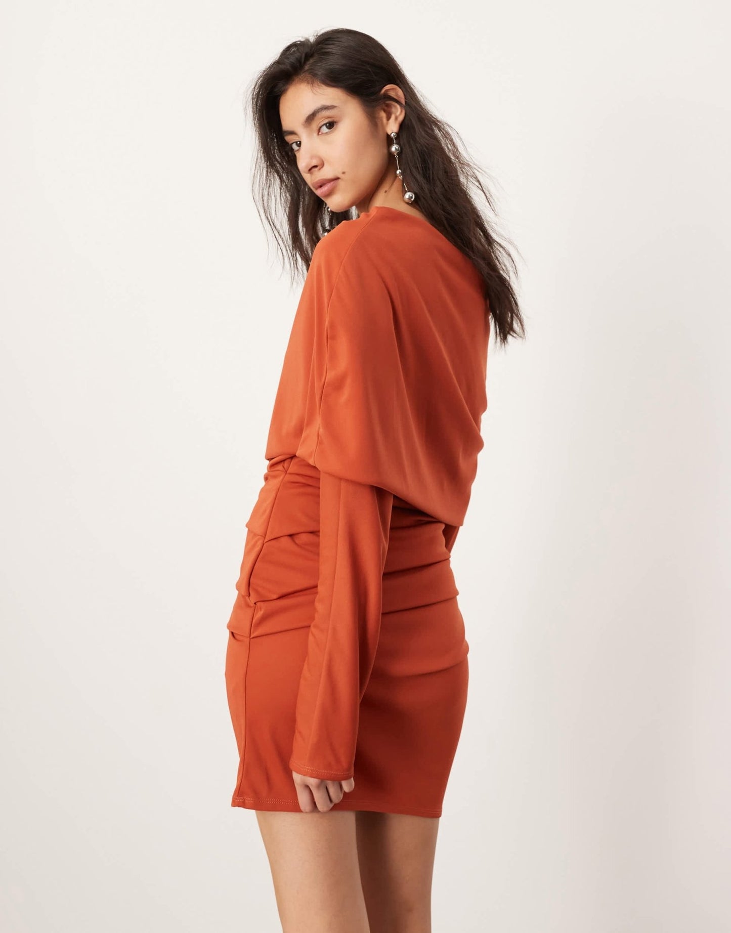 ASOS EDITION jersey long sleeve slouchy mini dress with layering detail in rust - ASOS Sample Sale
