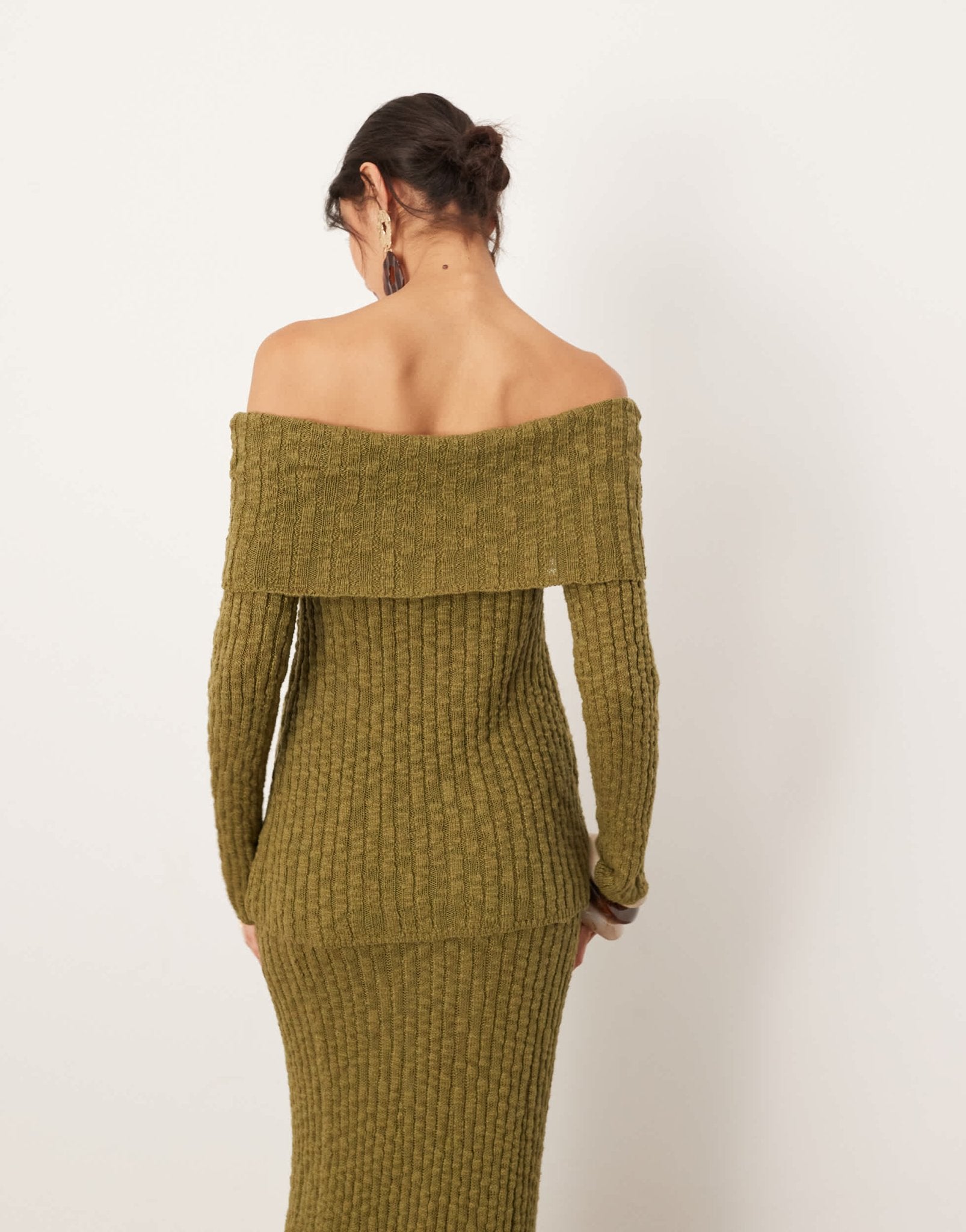 ASOS EDITION knitted bardot layered long sleeve top co - ord in green - ASOS Sample Sale