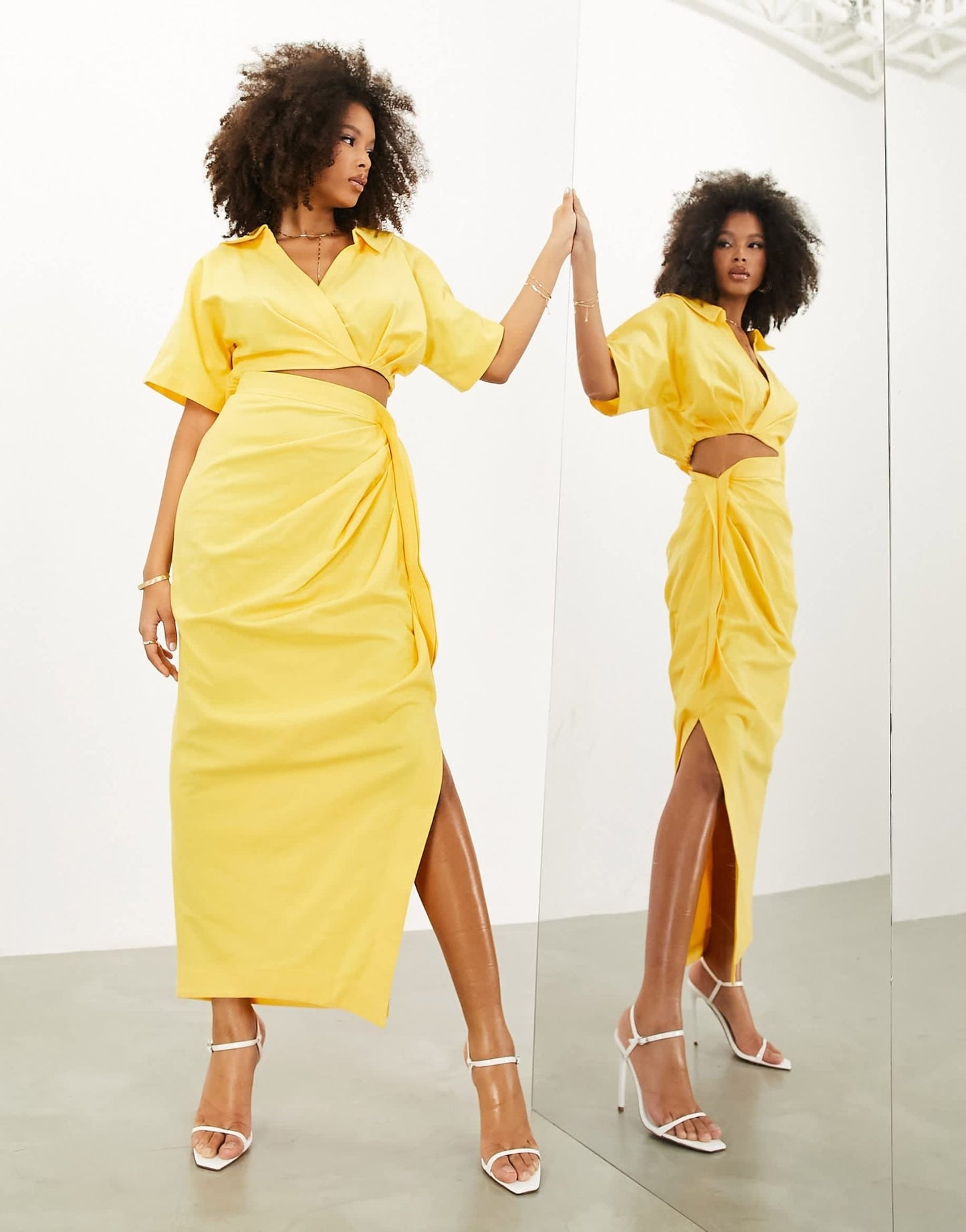 ASOS EDITION linen ruched detail maxi skirt in yellow - ASOS Sample Sale