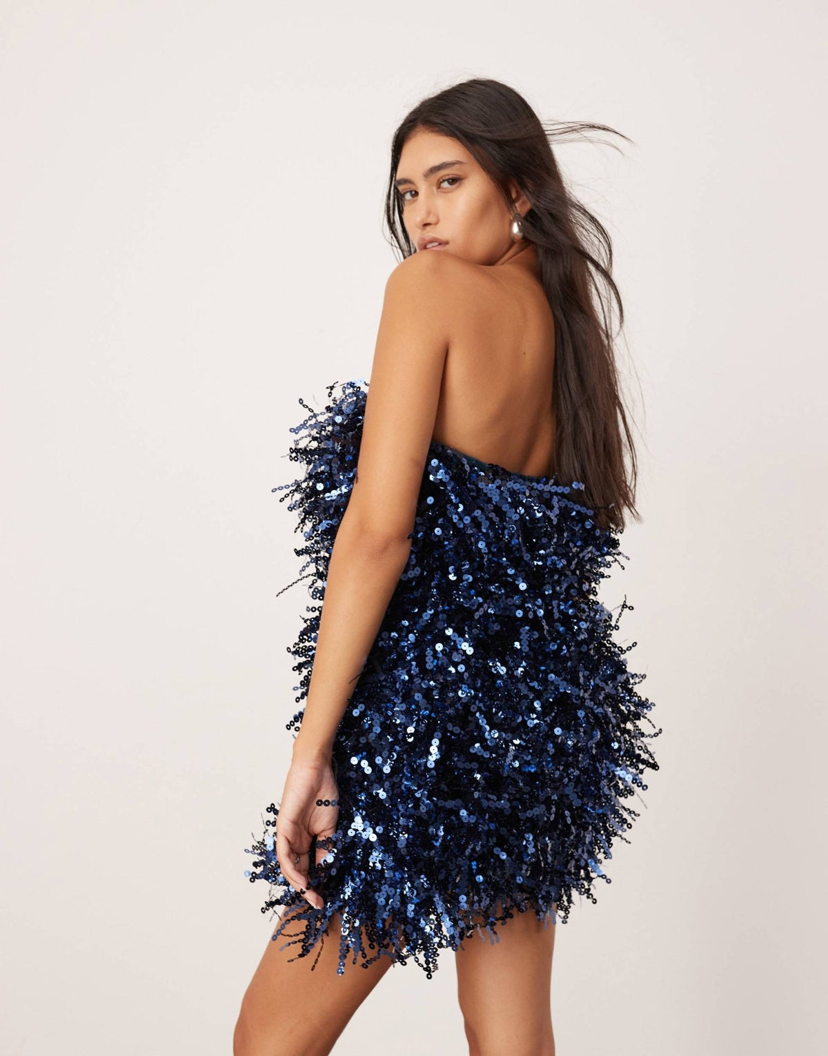 ASOS EDITION sequin fringe mini bandeau dress in navy - ASOS Sample Sale