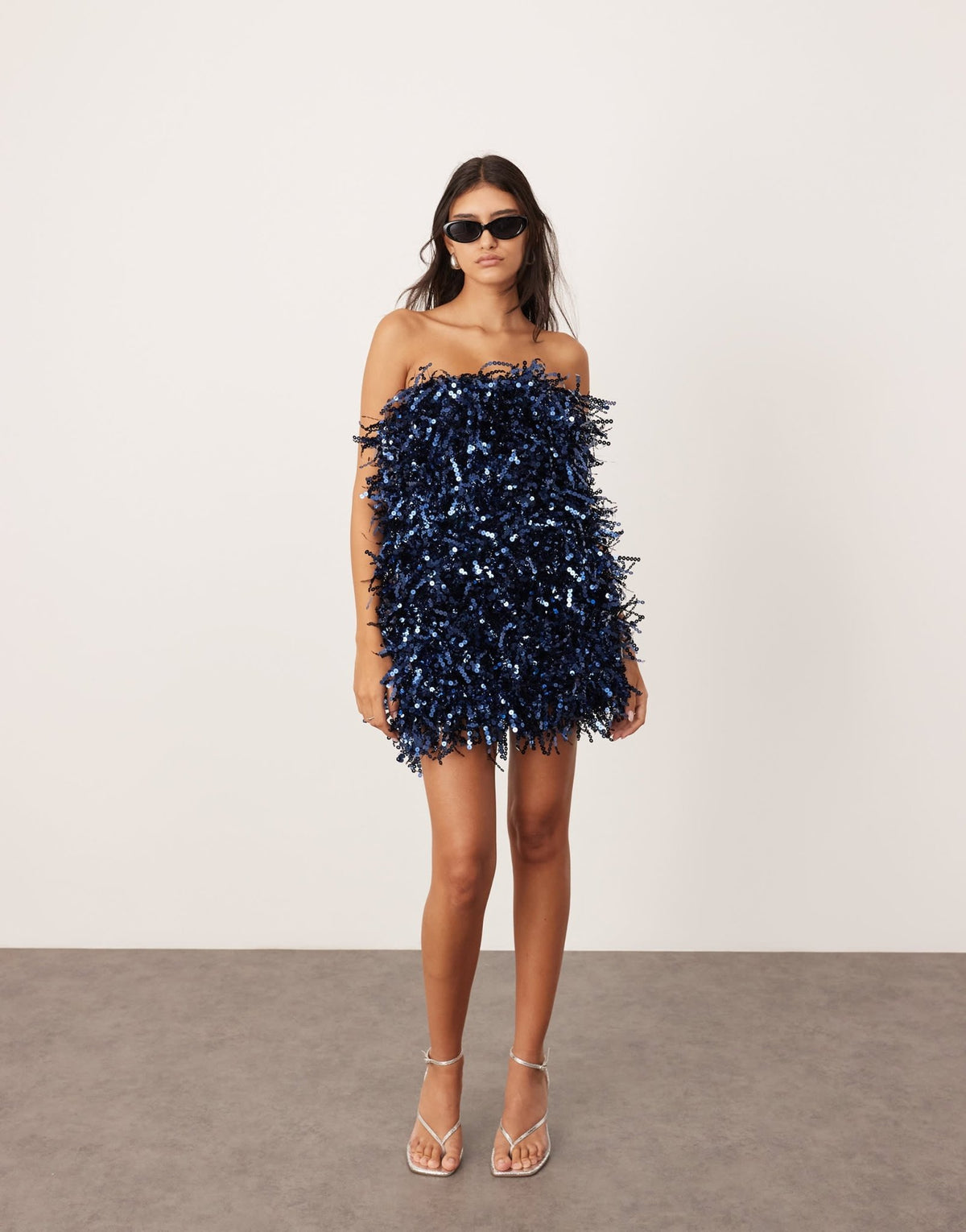 ASOS EDITION sequin fringe mini bandeau dress in navy - ASOS Sample Sale