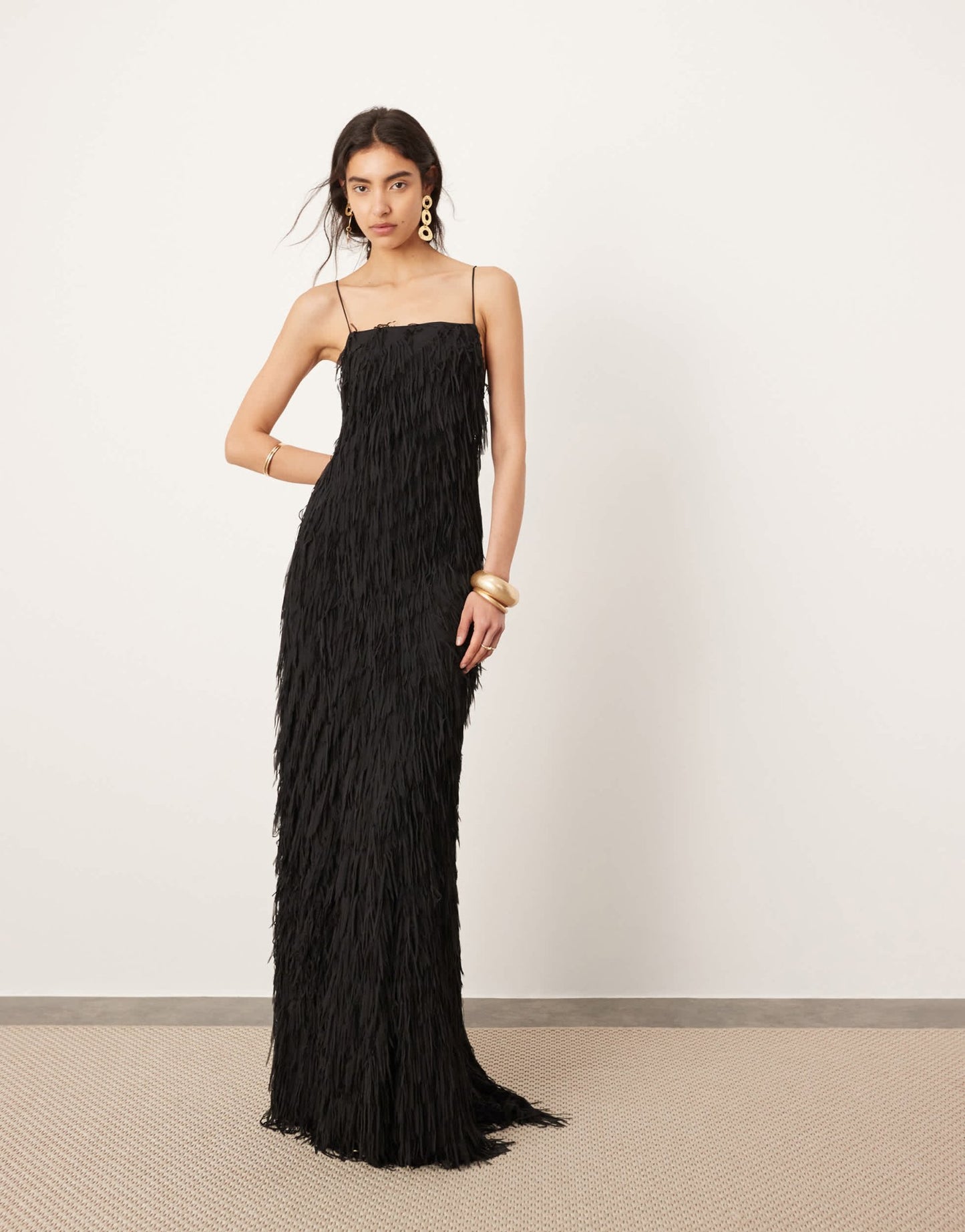 ASOS EDITION textured fringe cami maxi dress with low back in black - ASOS Sample Sale