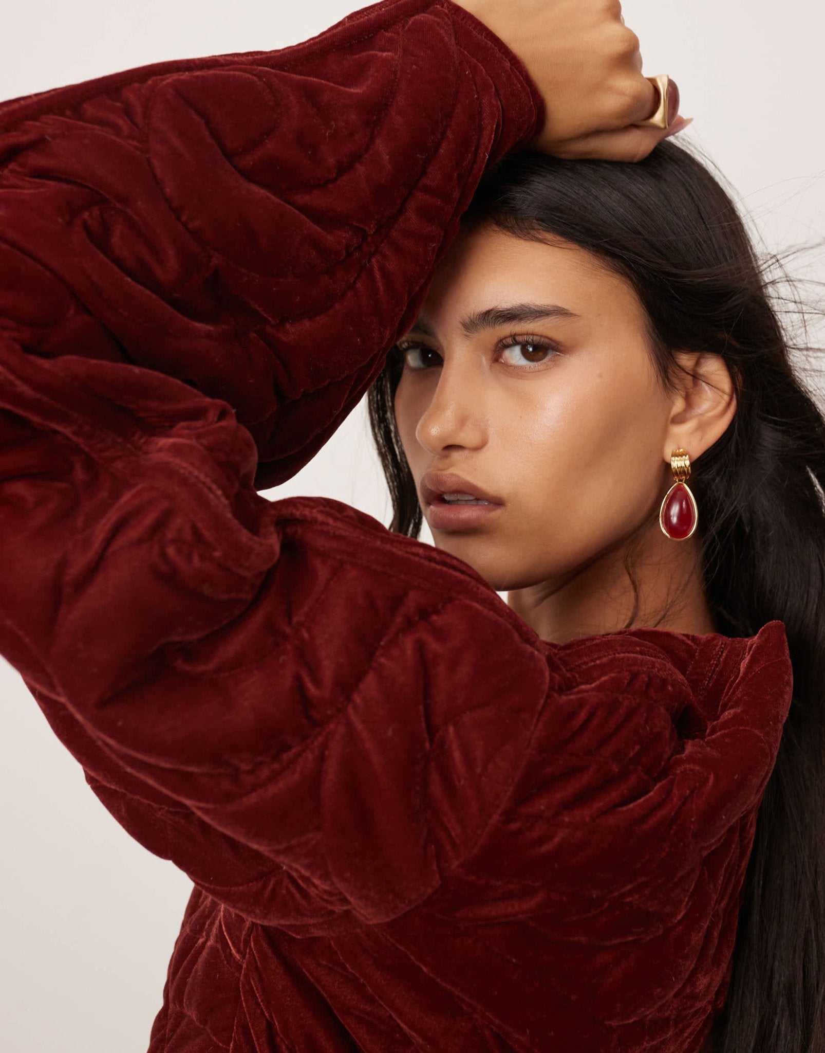 ASOS EDITION velvet embroidered quilted plunge mini dress with sleeve detail in burgundy - ASOS Sample Sale