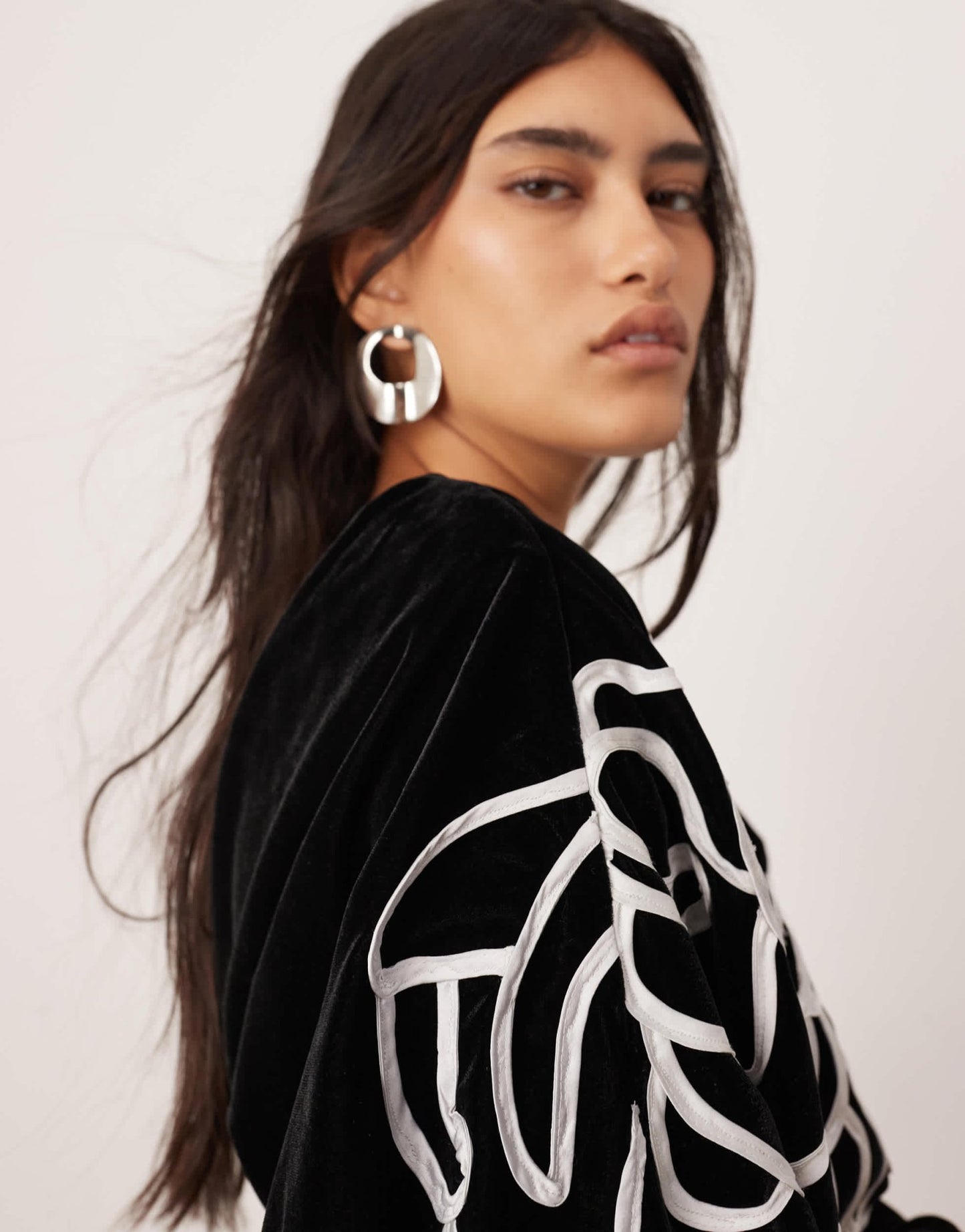 ASOS EDITION velvet linear embroidered floral slouchy shoulder mini dress in black - ASOS Sample Sale