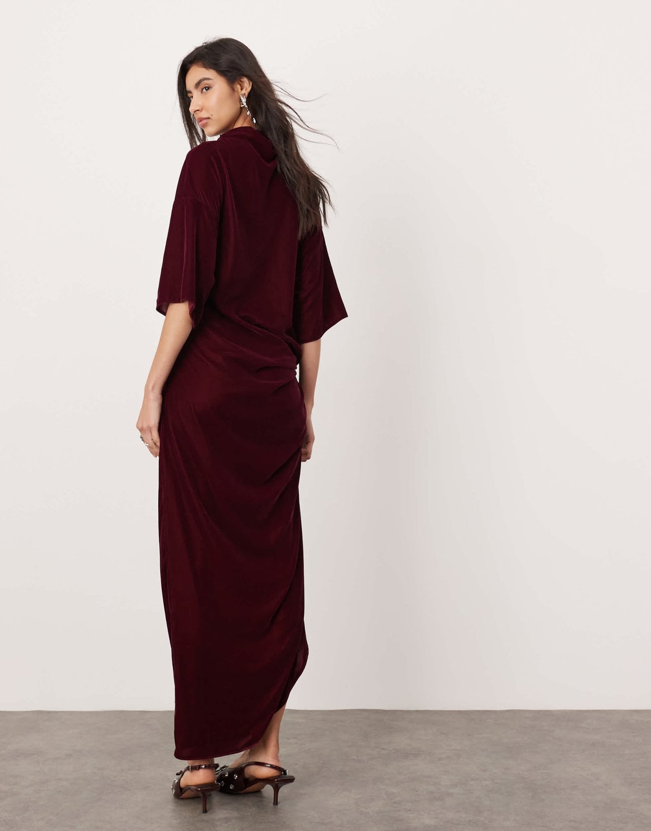ASOS EDITION velvet twist waist t-shirt maxi dress in burgundy - ASOS Sample Sale