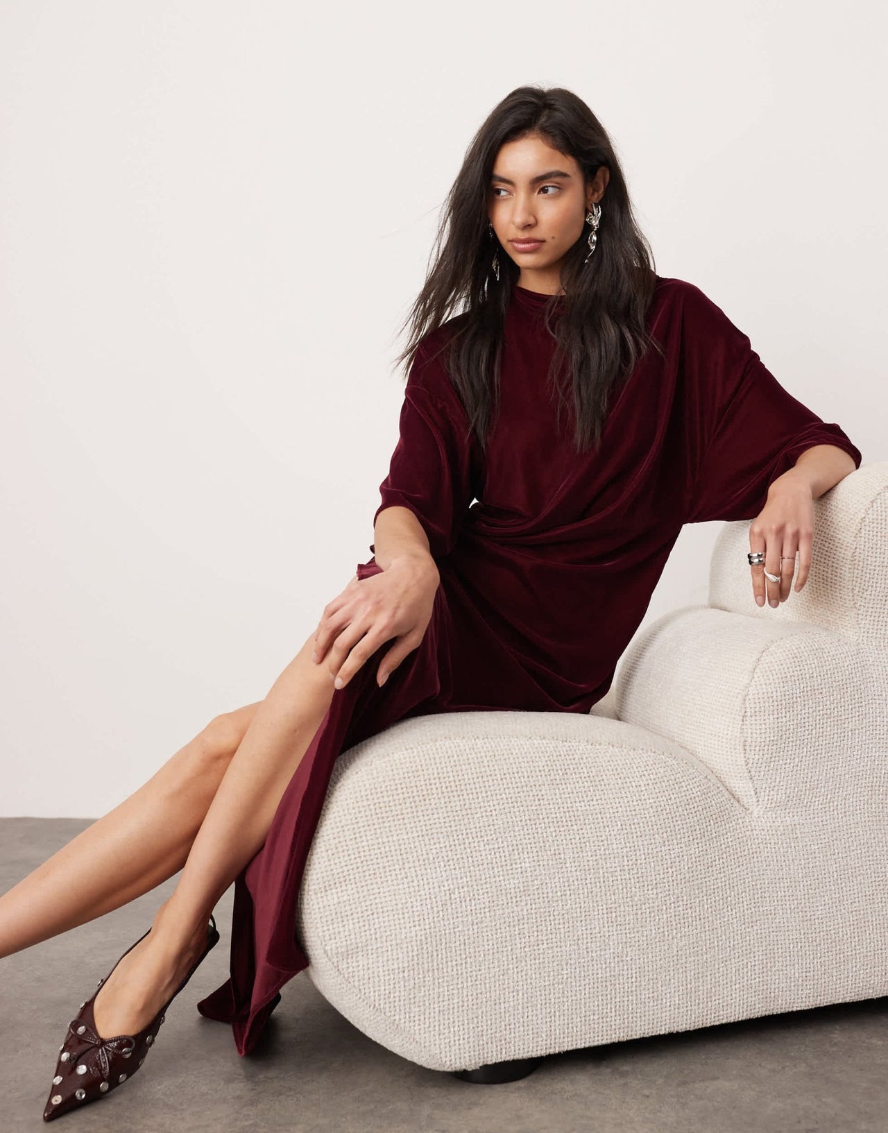 ASOS EDITION velvet twist waist t-shirt maxi dress in burgundy - ASOS Sample Sale