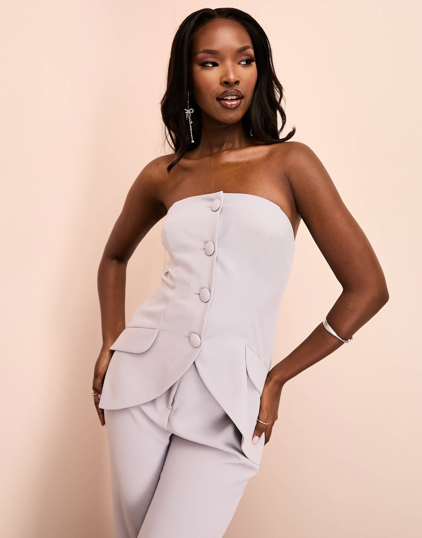ASOS LUXE bandeau waistcoat with satin bow back detail in grey - ASOS Sample Sale