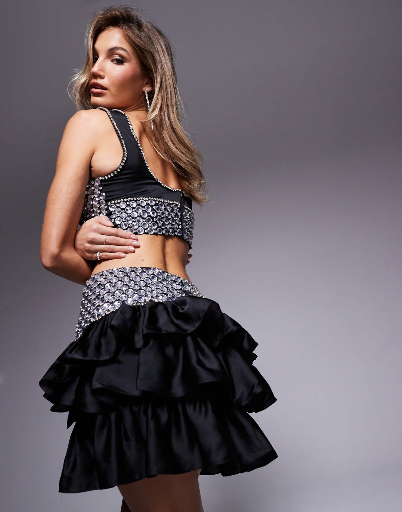 ASOS LUXE co - ord embellished gem mini skirt in black - ASOS Sample Sale