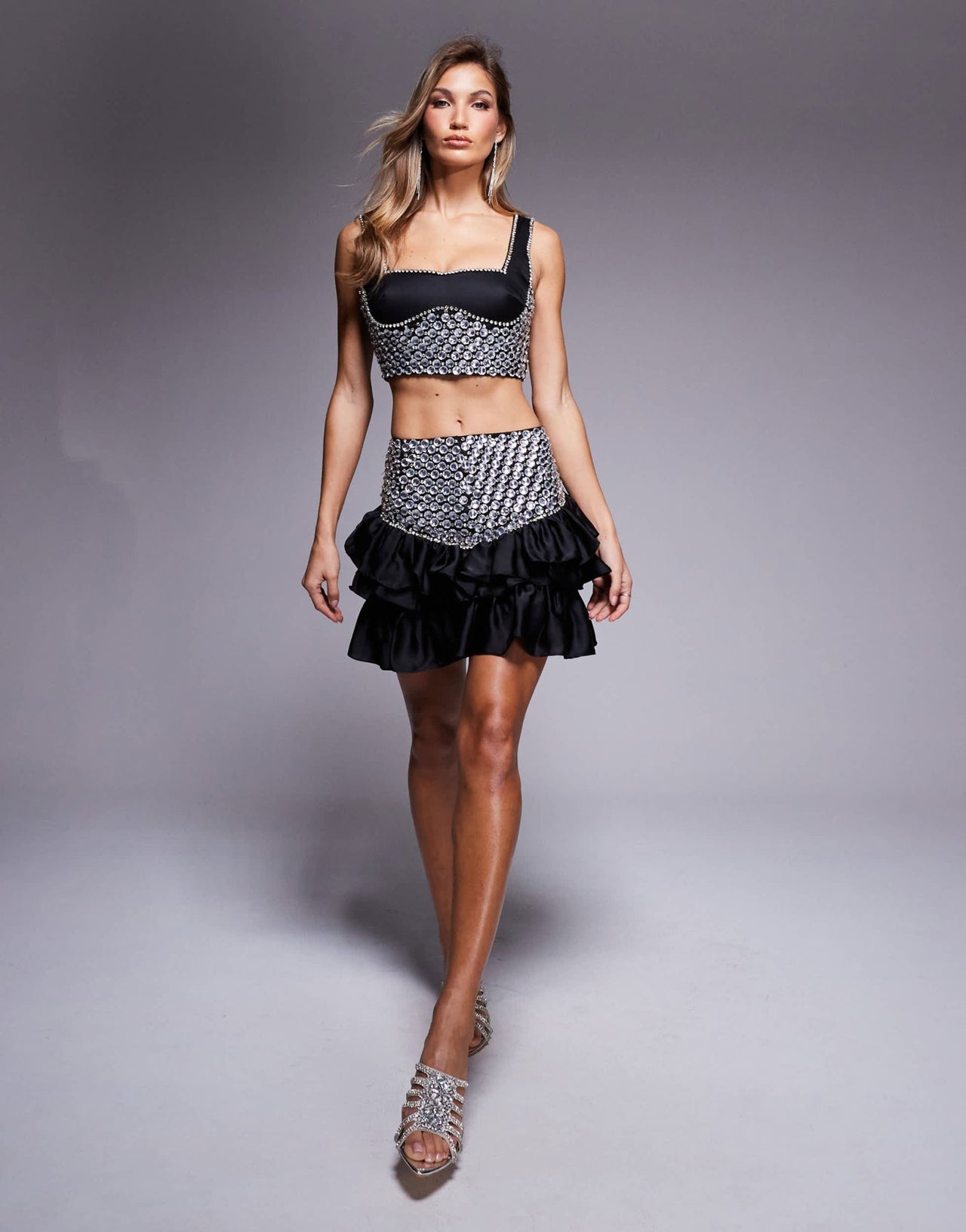 ASOS LUXE co - ord embellished gem mini skirt in black - ASOS Sample Sale