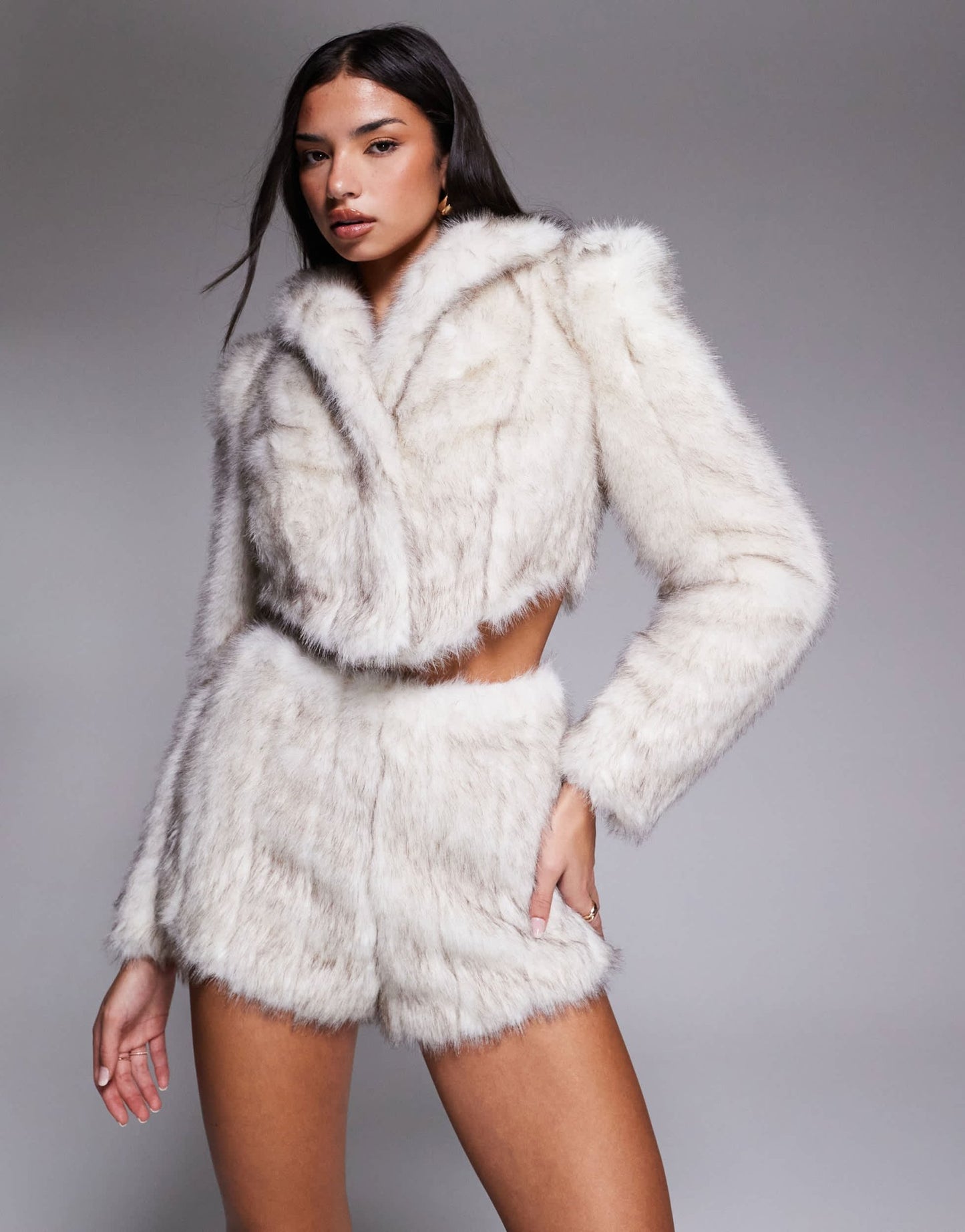 ASOS LUXE co - ord faux fur cropped jacket in natural - ASOS Sample Sale