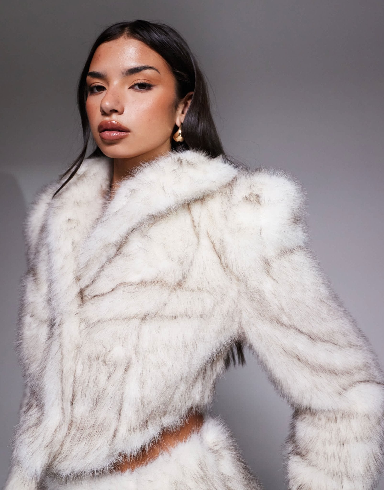ASOS LUXE co - ord faux fur cropped jacket in natural - ASOS Sample Sale