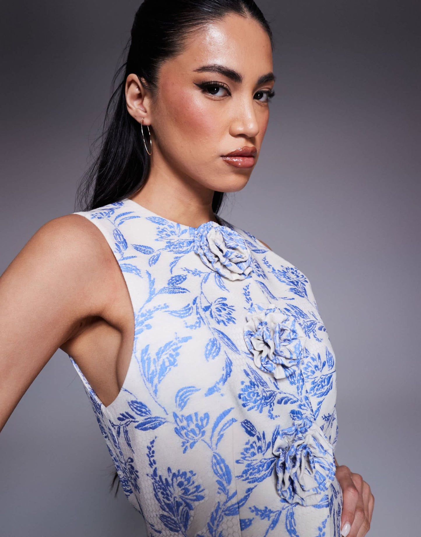 ASOS LUXE co-ord jacquard waist coat with 3D flowers in blue tapestry floral - ASOS Sample Sale