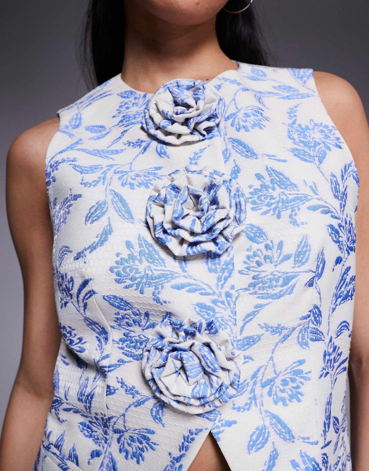 ASOS LUXE co-ord jacquard waist coat with 3D flowers in blue tapestry floral - ASOS Sample Sale