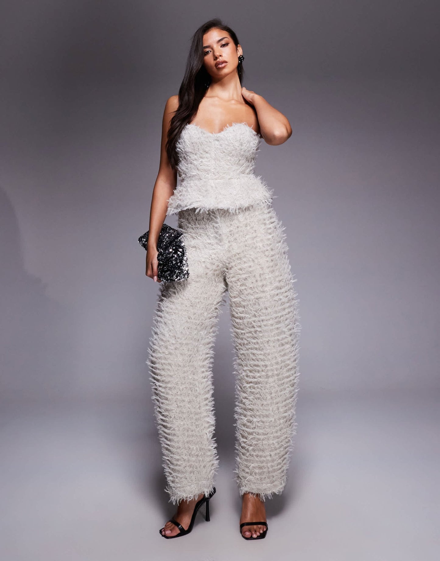 ASOS LUXE co - ord knitted barrel leg trouser in grey - ASOS Sample Sale
