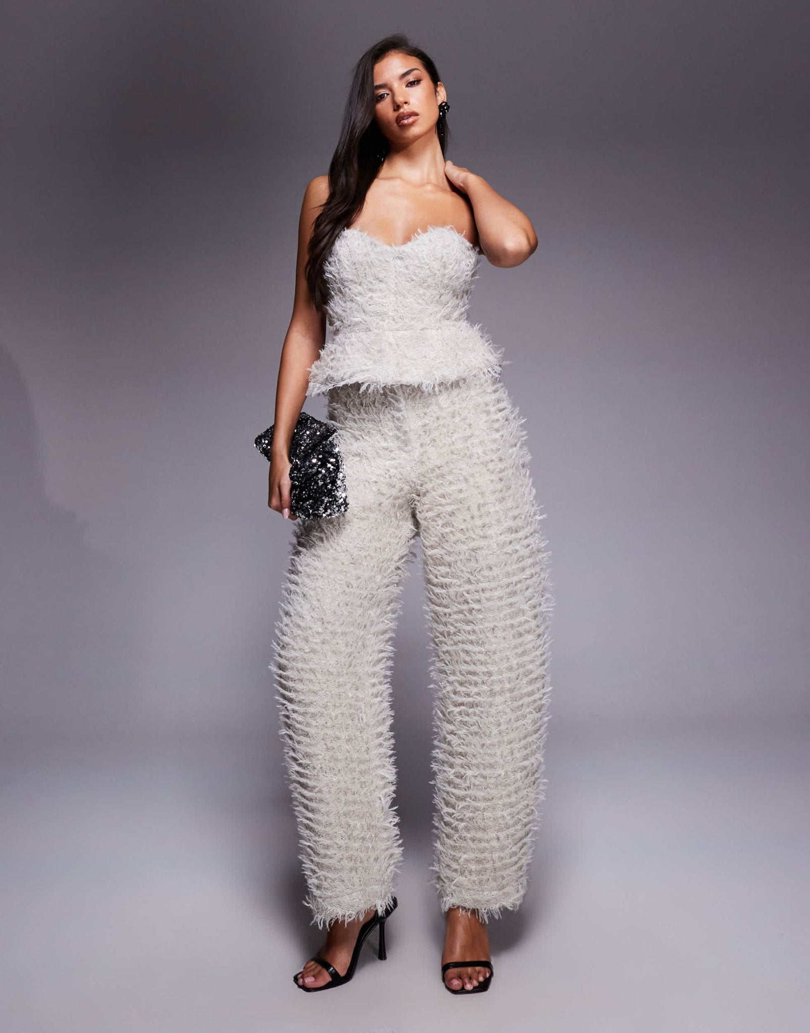 ASOS LUXE co - ord knitted barrel leg trouser in grey - ASOS Sample Sale