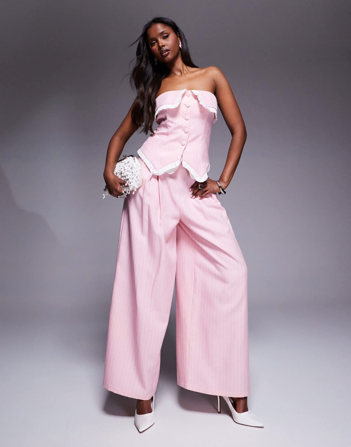 ASOS LUXE co-ord tailored bandeau waistcoat in pink stripe - ASOS Sample Sale