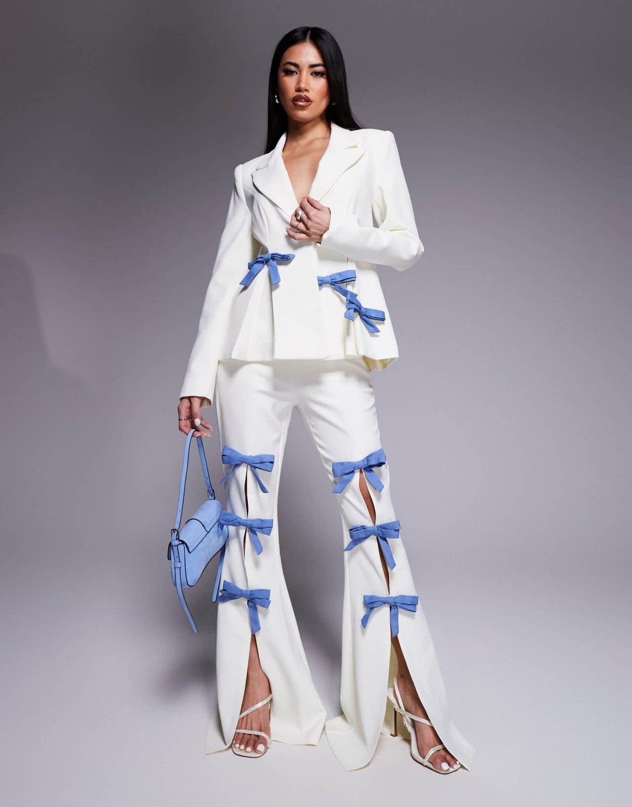 ASOS LUXE co-ord tailored blazer with denim bows in cream - ASOS Sample Sale