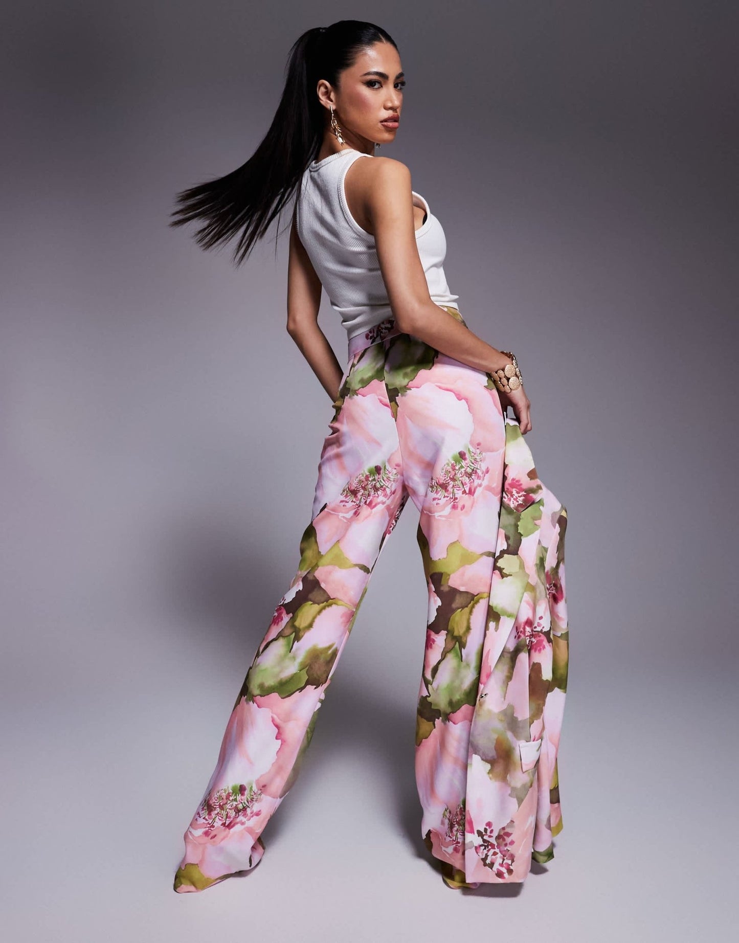 ASOS LUXE co - ord tailored suit trousers in pink floral print - ASOS Sample Sale