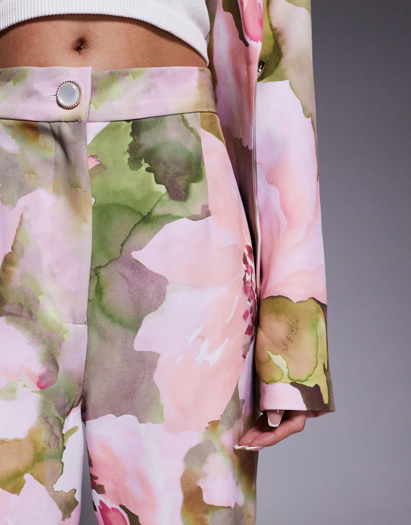 ASOS LUXE co - ord tailored suit trousers in pink floral print - ASOS Sample Sale