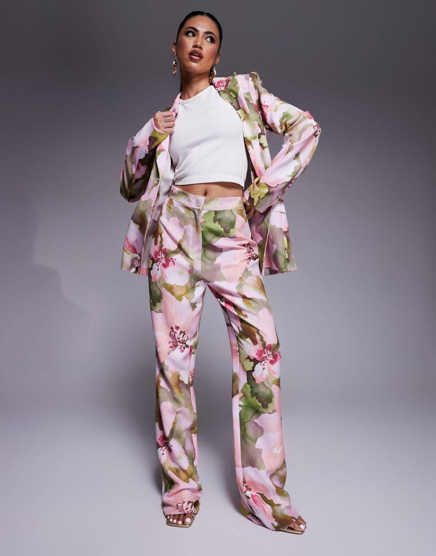 ASOS LUXE co - ord tailored suit trousers in pink floral print - ASOS Sample Sale
