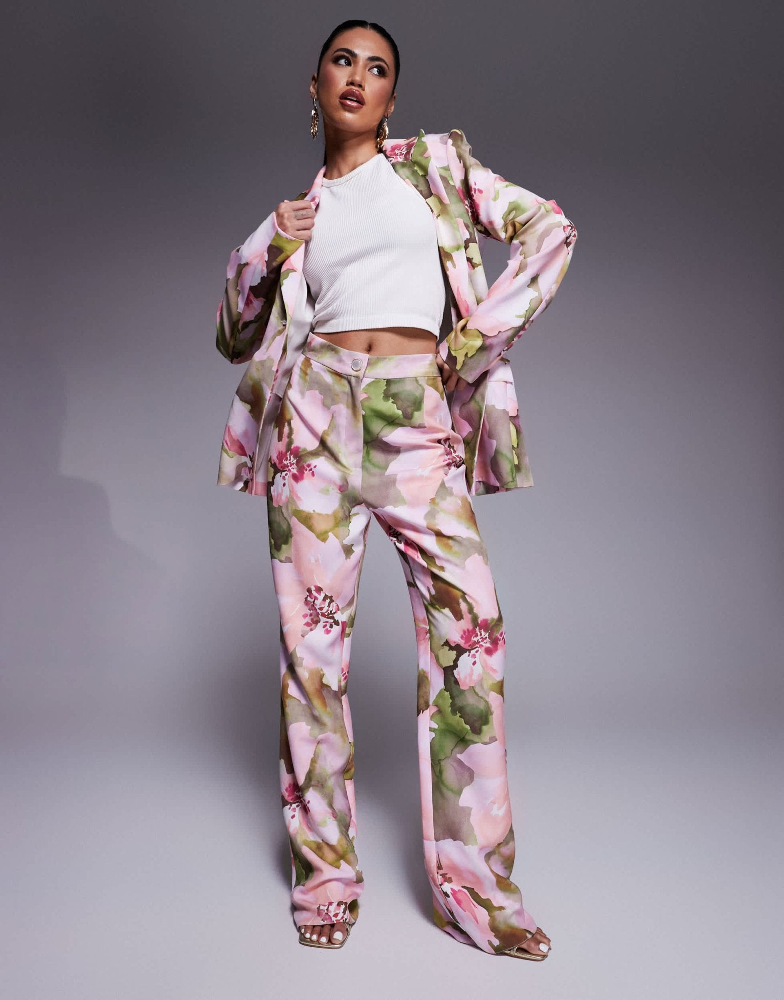 ASOS LUXE co - ord tailored suit trousers in pink floral print - ASOS Sample Sale