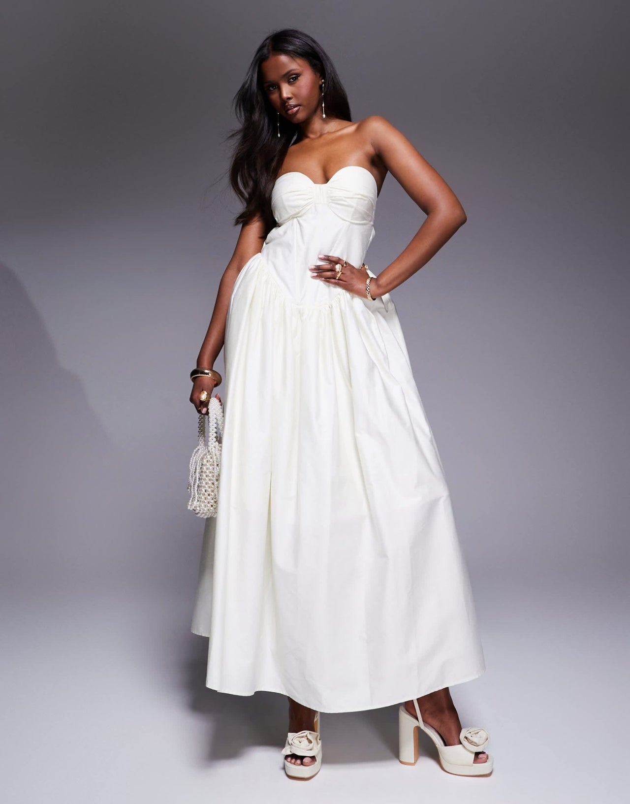 ASOS LUXE corset maxi dress with bow back in buttermilk - ASOS Sample Sale