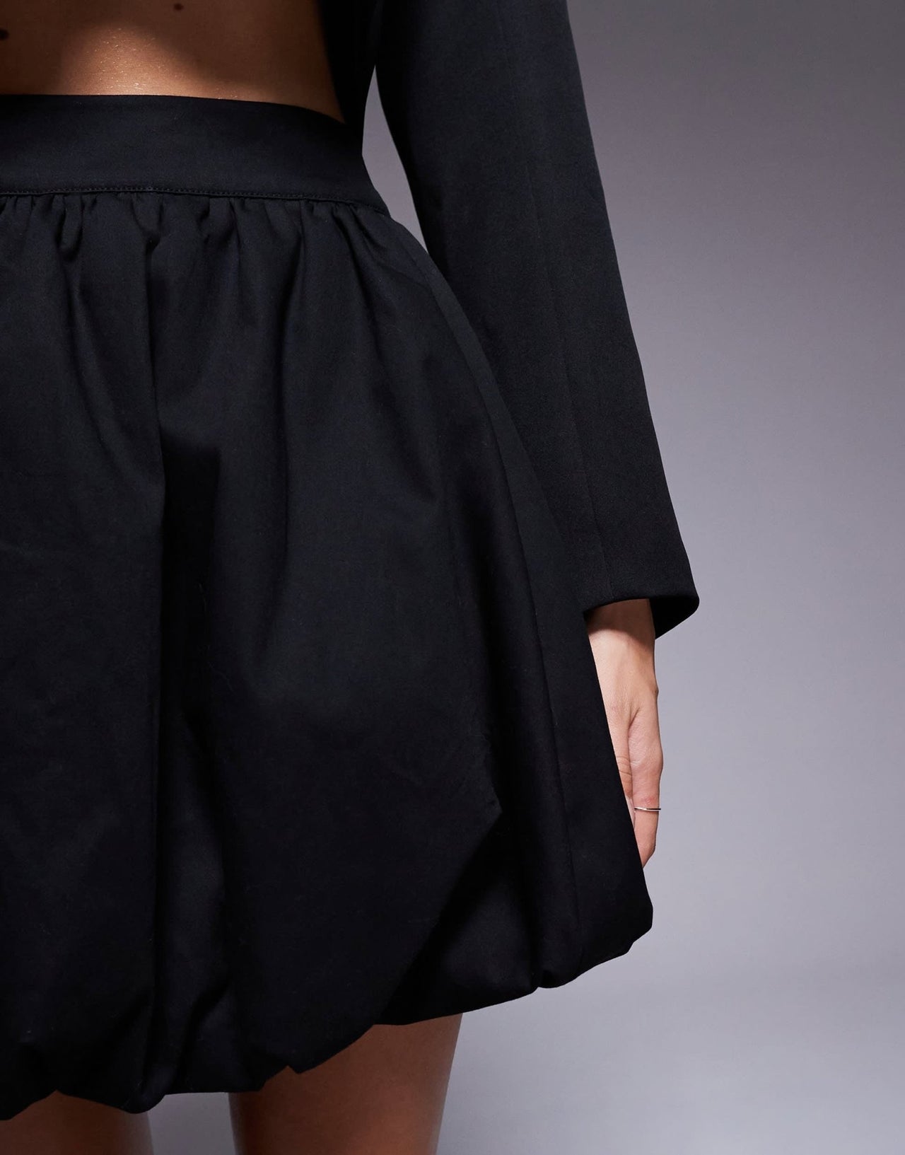 ASOS LUXE cotton poplin bubble mini skirt in black - ASOS Sample Sale