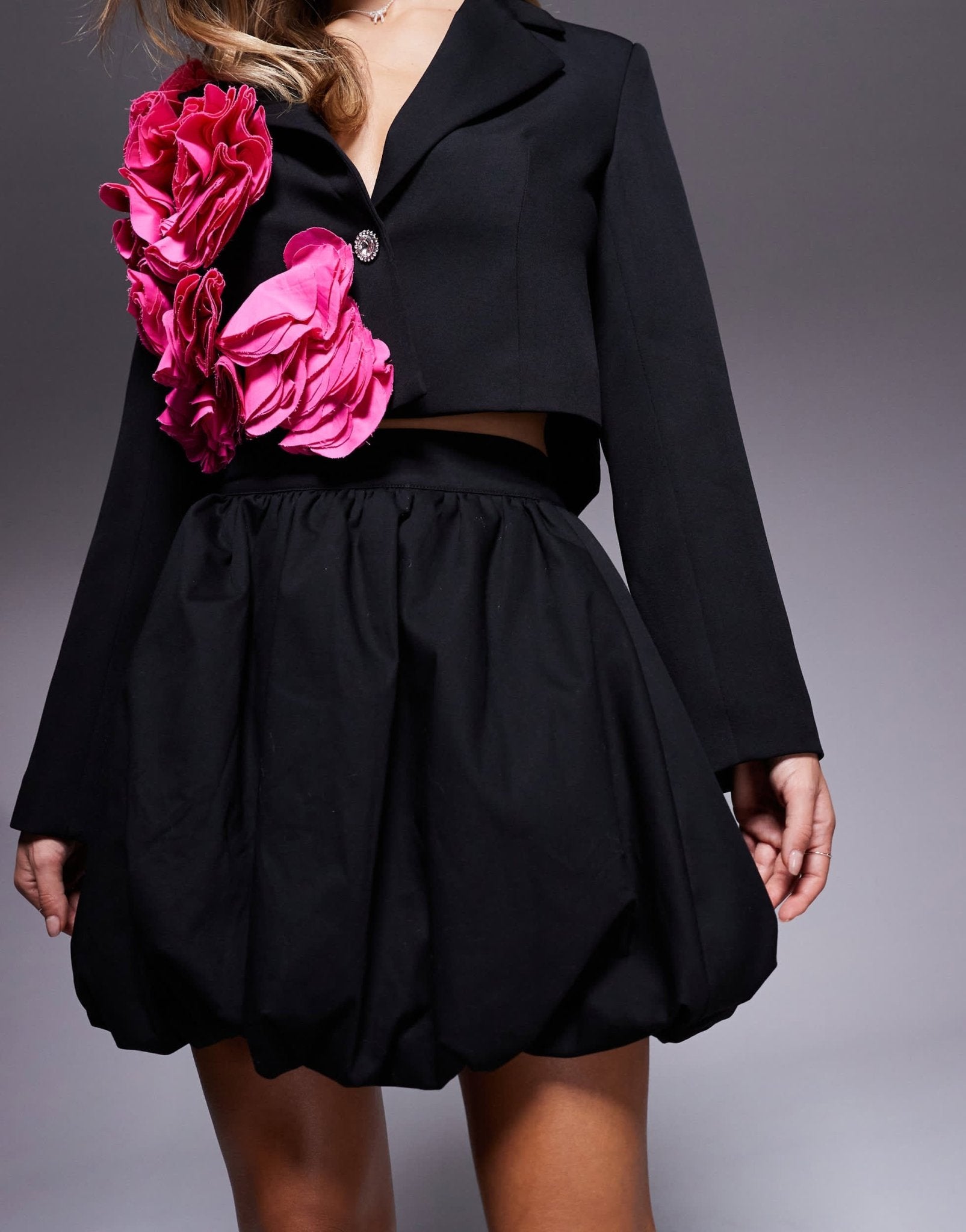ASOS LUXE cotton poplin bubble mini skirt in black - ASOS Sample Sale