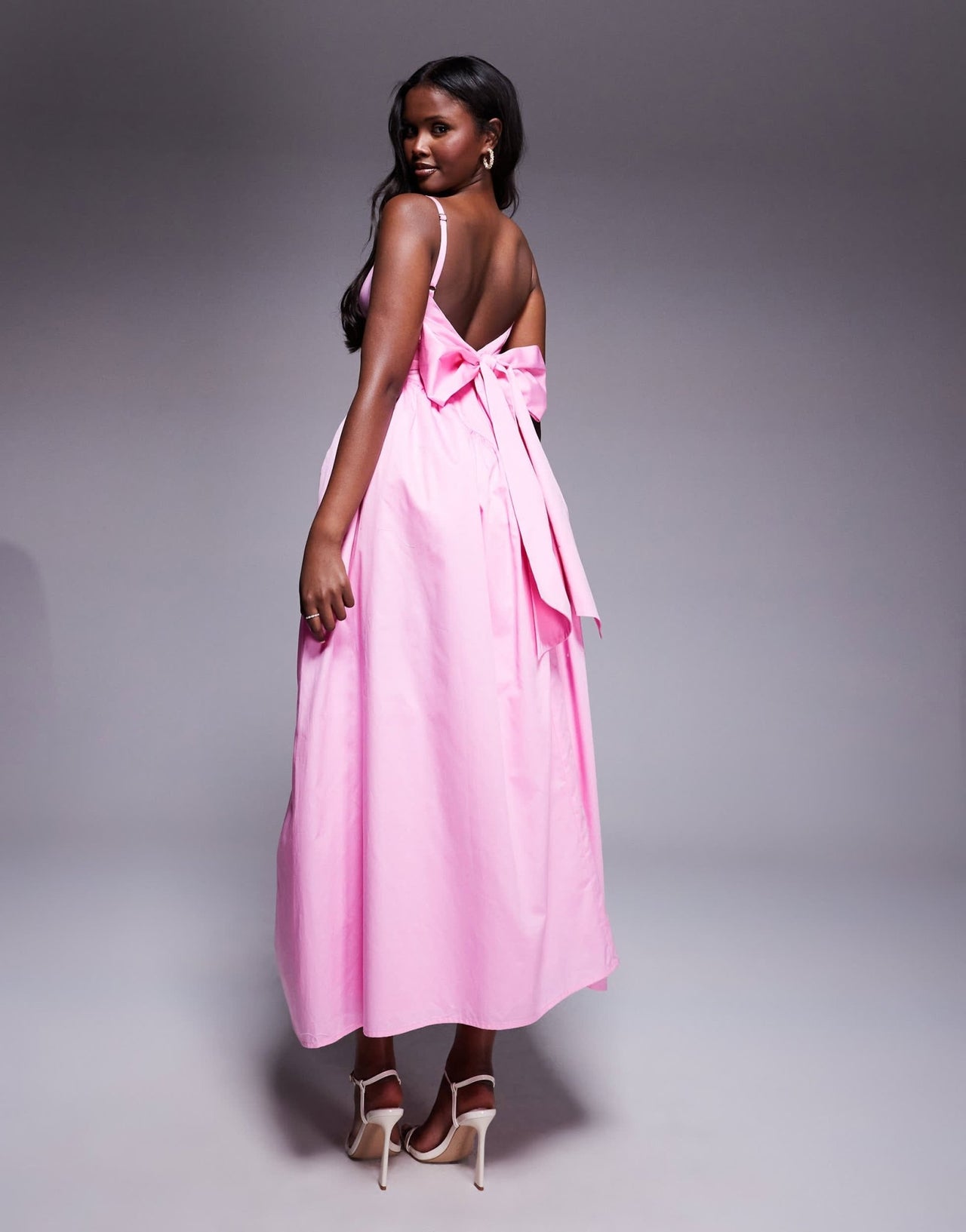 ASOS LUXE cotton sateen cinched waist bow back maxi dress in pink - ASOS Sample Sale