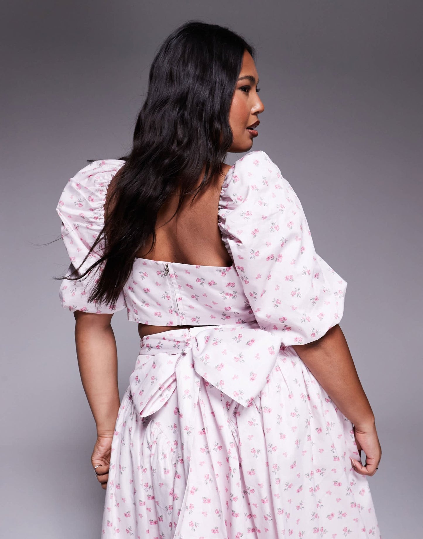 ASOS LUXE Curve co - ord cotton sateen puff sleeve top in ditsy floral - ASOS Sample Sale