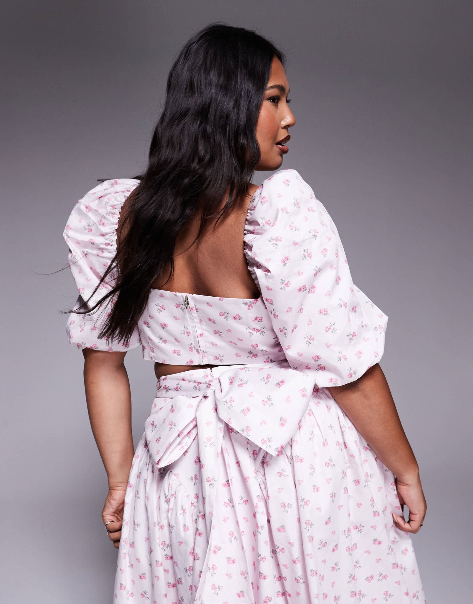 ASOS LUXE Curve co - ord cotton sateen puff sleeve top in ditsy floral - ASOS Sample Sale