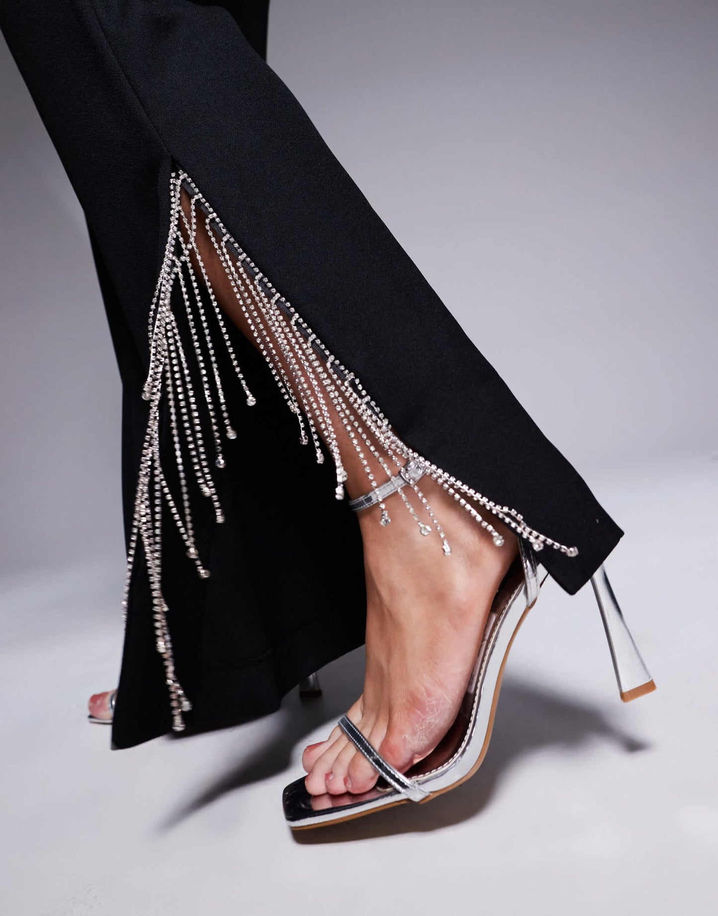 ASOS LUXE Curve co - ord flared trouser with diamante fringing in black - ASOS Sample Sale