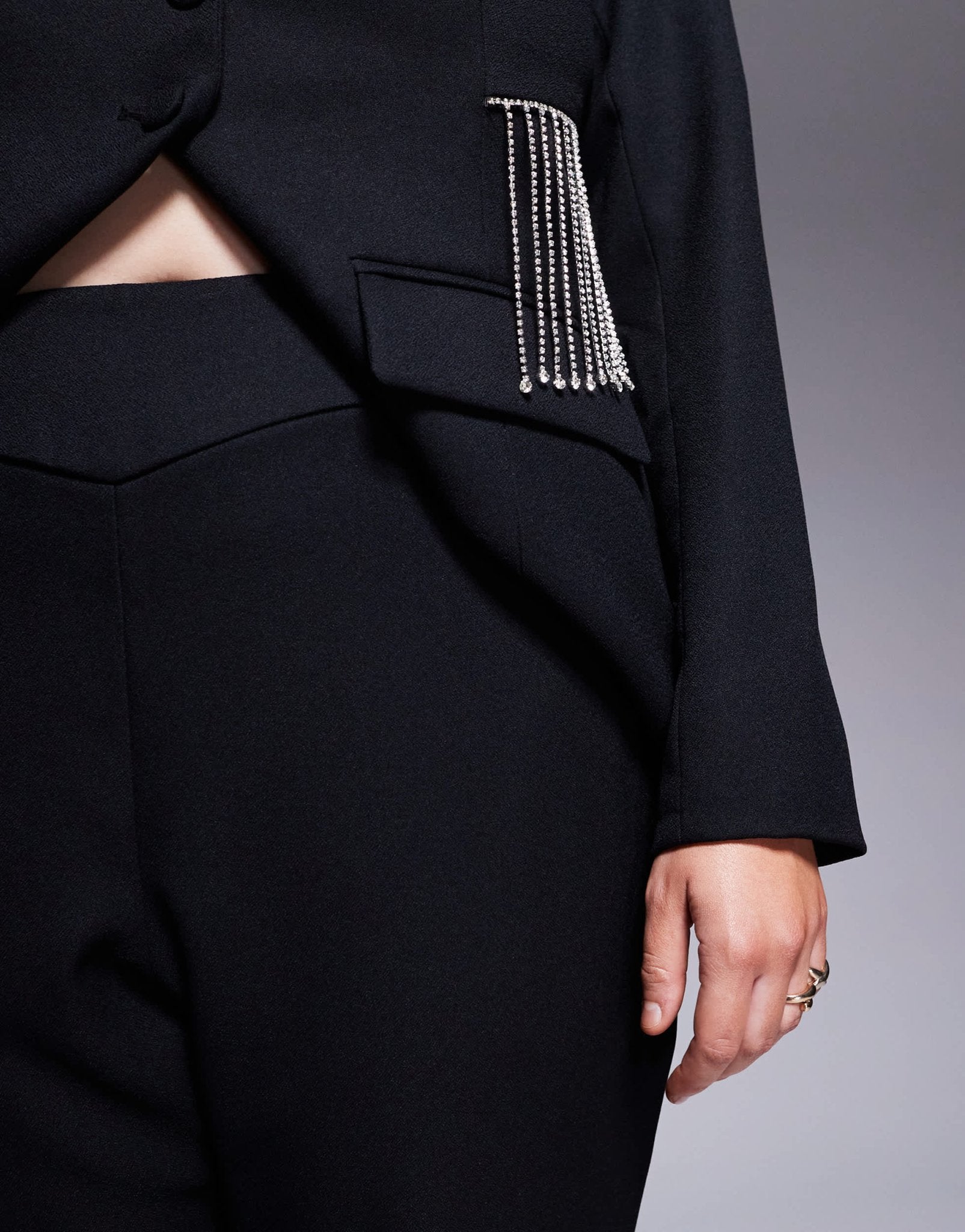 ASOS LUXE Curve co - ord flared trouser with diamante fringing in black - ASOS Sample Sale