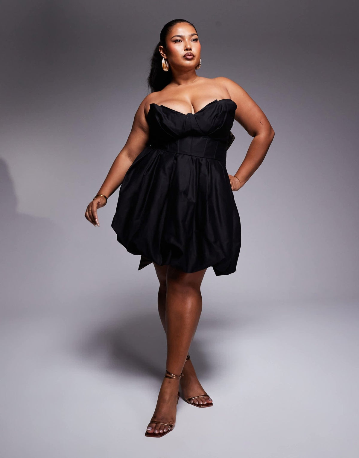 ASOS LUXE Curve cotton sateen structured mini dress with jacquard leopard bow in black - ASOS Sample Sale