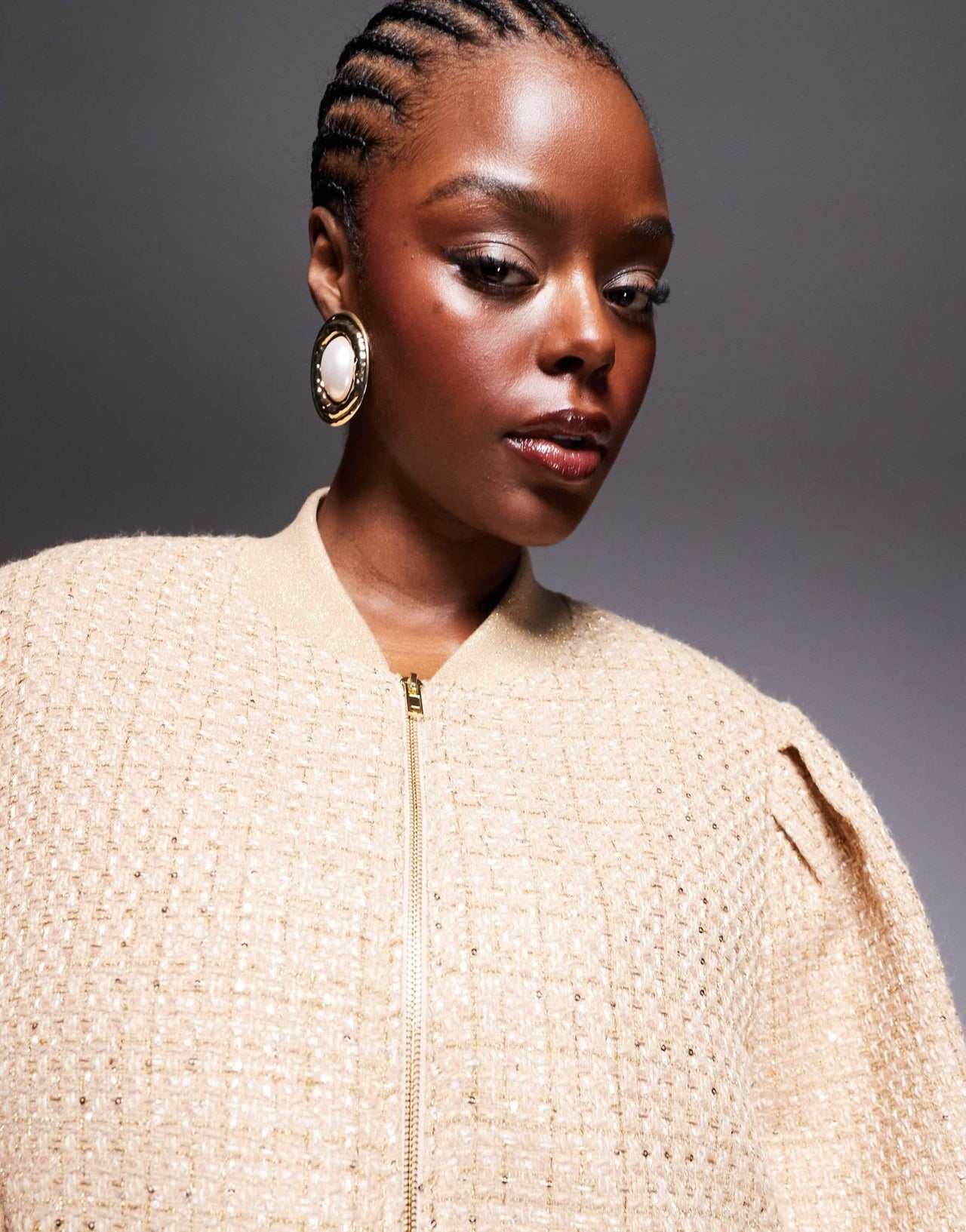 ASOS LUXE Curve embellished boucle bomber jacket in gold - ASOS Sample Sale