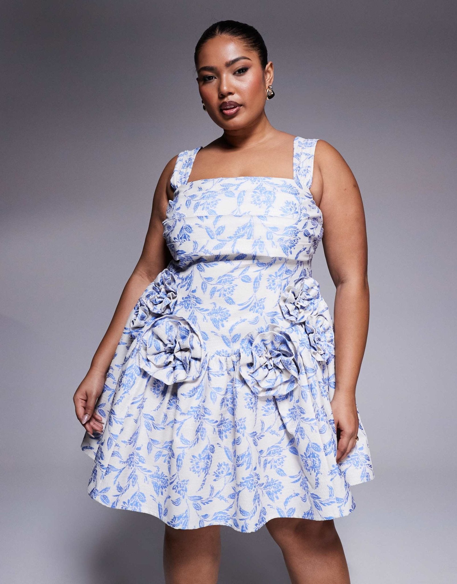 ASOS LUXE Curve jacquard pleated bust mini skater dress with corsages in tapestry floral - ASOS Sample Sale