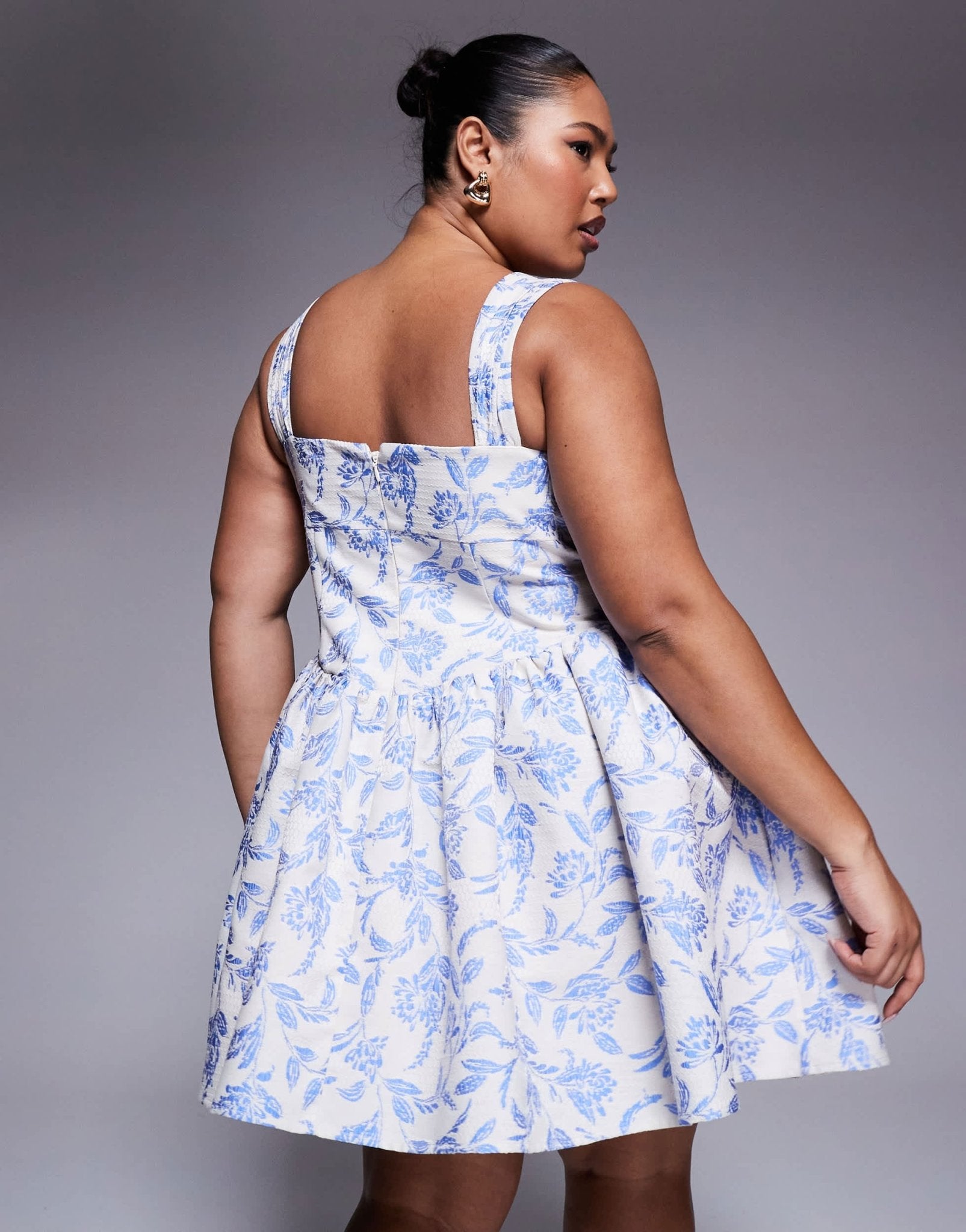 ASOS LUXE Curve jacquard pleated bust mini skater dress with corsages in tapestry floral - ASOS Sample Sale