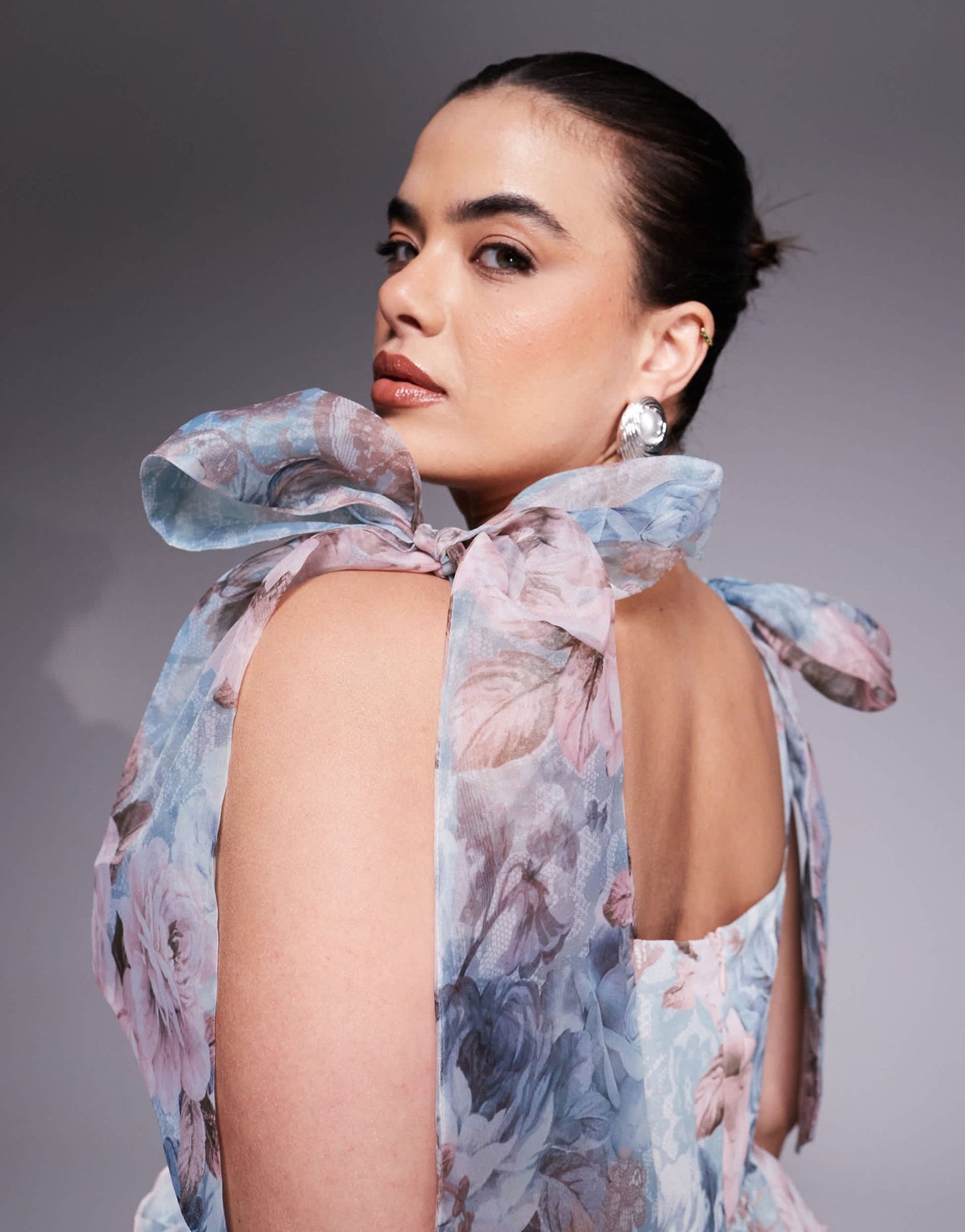 ASOS LUXE Curve maxi dress with waterfall ruffles and tie straps in lace floral print - ASOS Sample Sale
