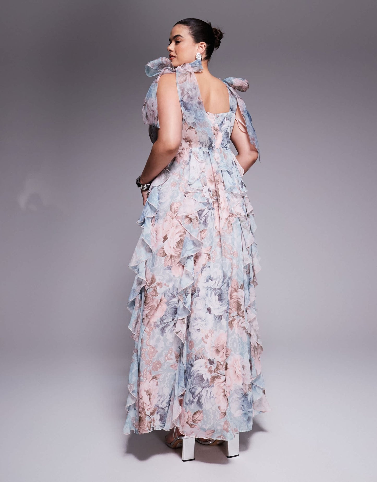 ASOS LUXE Curve maxi dress with waterfall ruffles and tie straps in lace floral print - ASOS Sample Sale