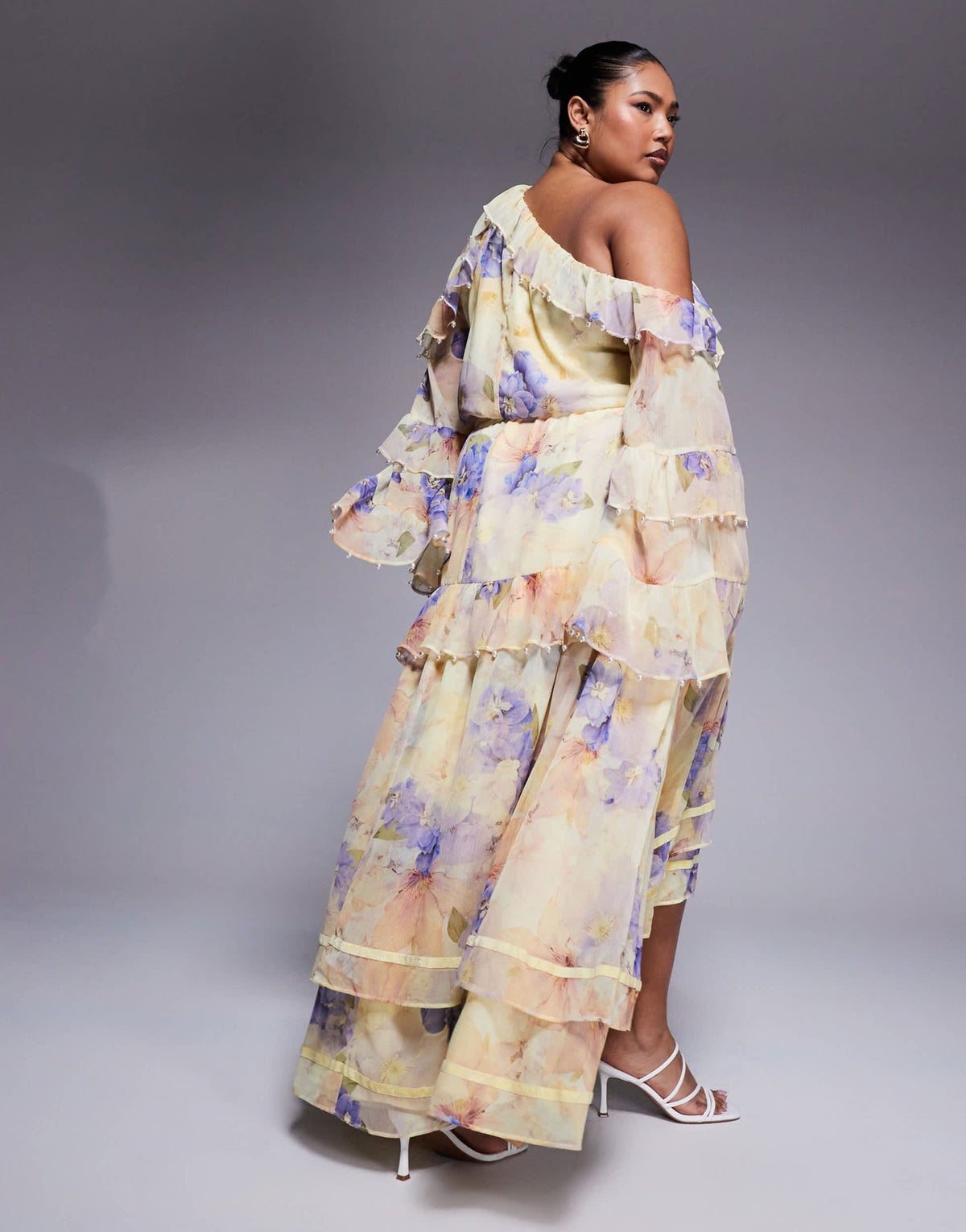 ASOS LUXE Curve pearl embellished chiffon exaggerated maxi dress in floral print - ASOS Sample Sale