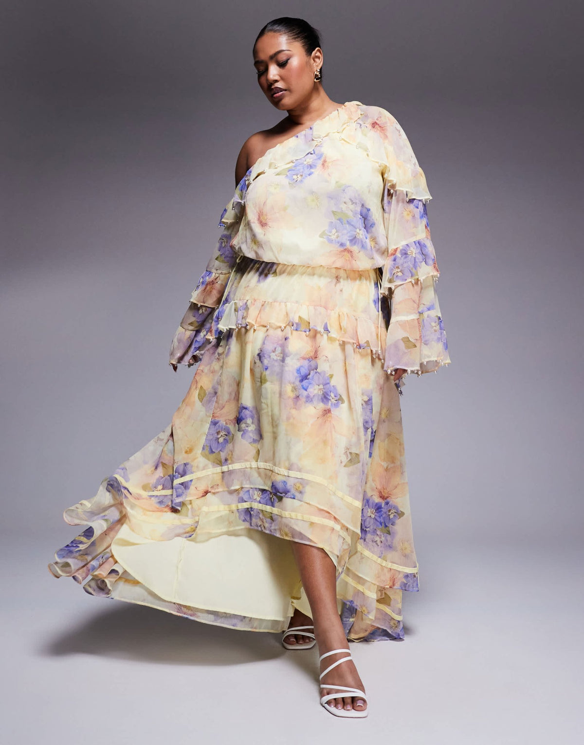 ASOS LUXE Curve pearl embellished chiffon exaggerated maxi dress in floral print - ASOS Sample Sale