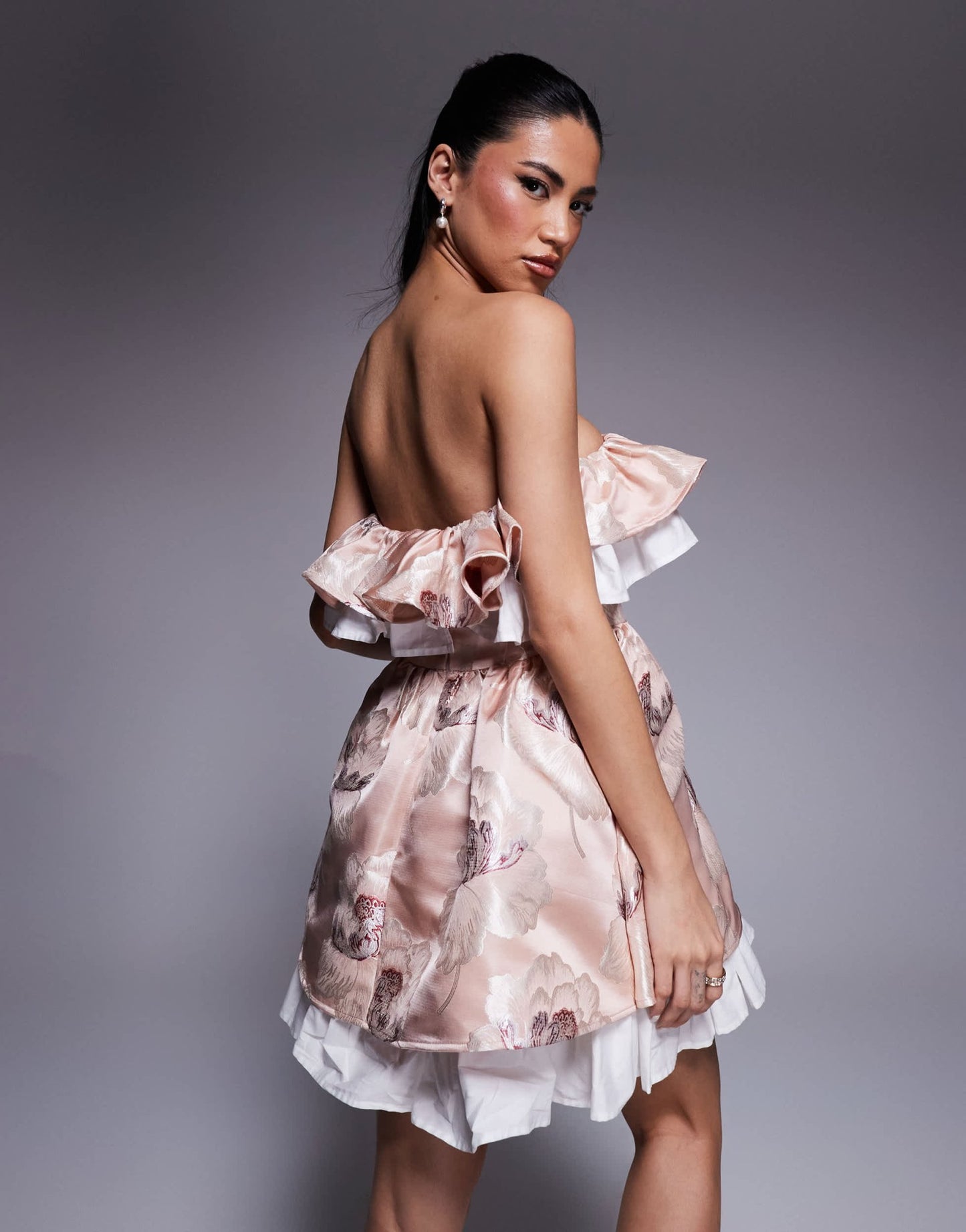 ASOS LUXE jacquard bandeau skater mini dress with pleated poplin in floral print - ASOS Sample Sale