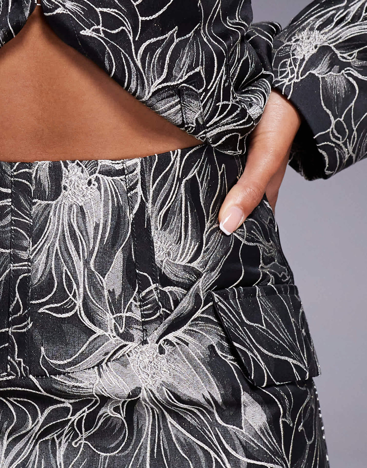 ASOS LUXE jacquard sculpted skirt co-ord in black floral - ASOS Sample Sale