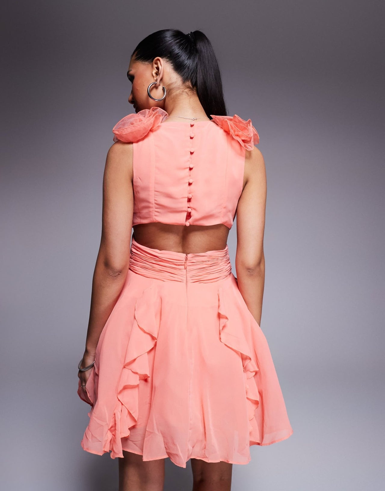 ASOS LUXE Organza ruffle skater mini dress in pink - ASOS Sample Sale