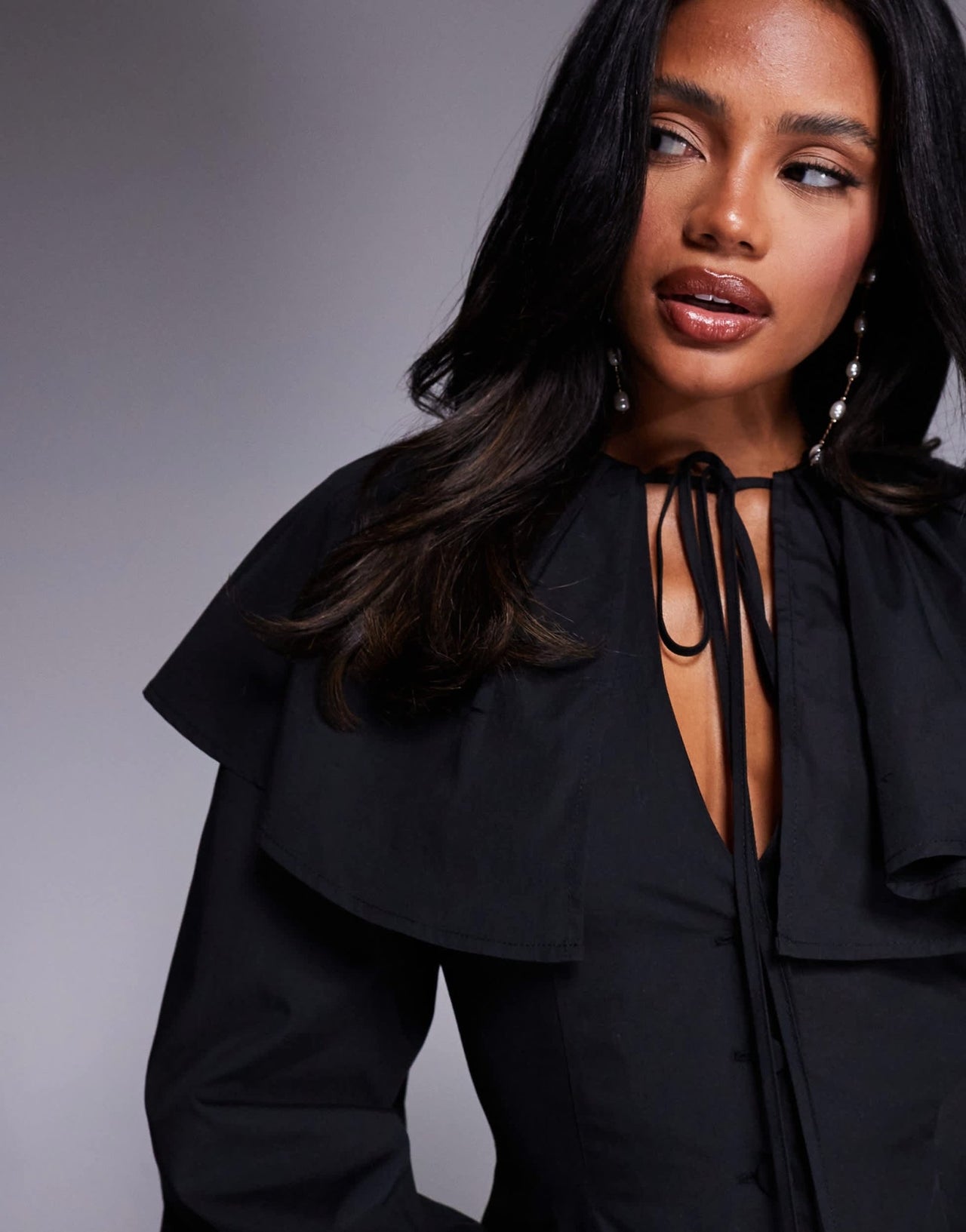 ASOS LUXE pleated collar mini dress in black with tie detail - ASOS Sample Sale